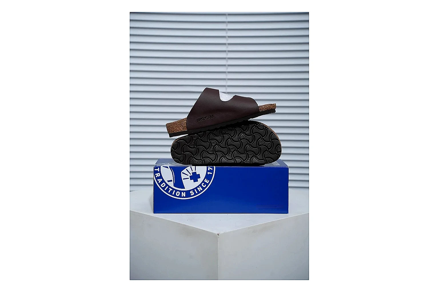 Birkenstock Arizona Mocha Cork Slide QC photo showing adjustable buckles, warm brown upper and contoured footbed for relaxed retro styling thumbnail 6