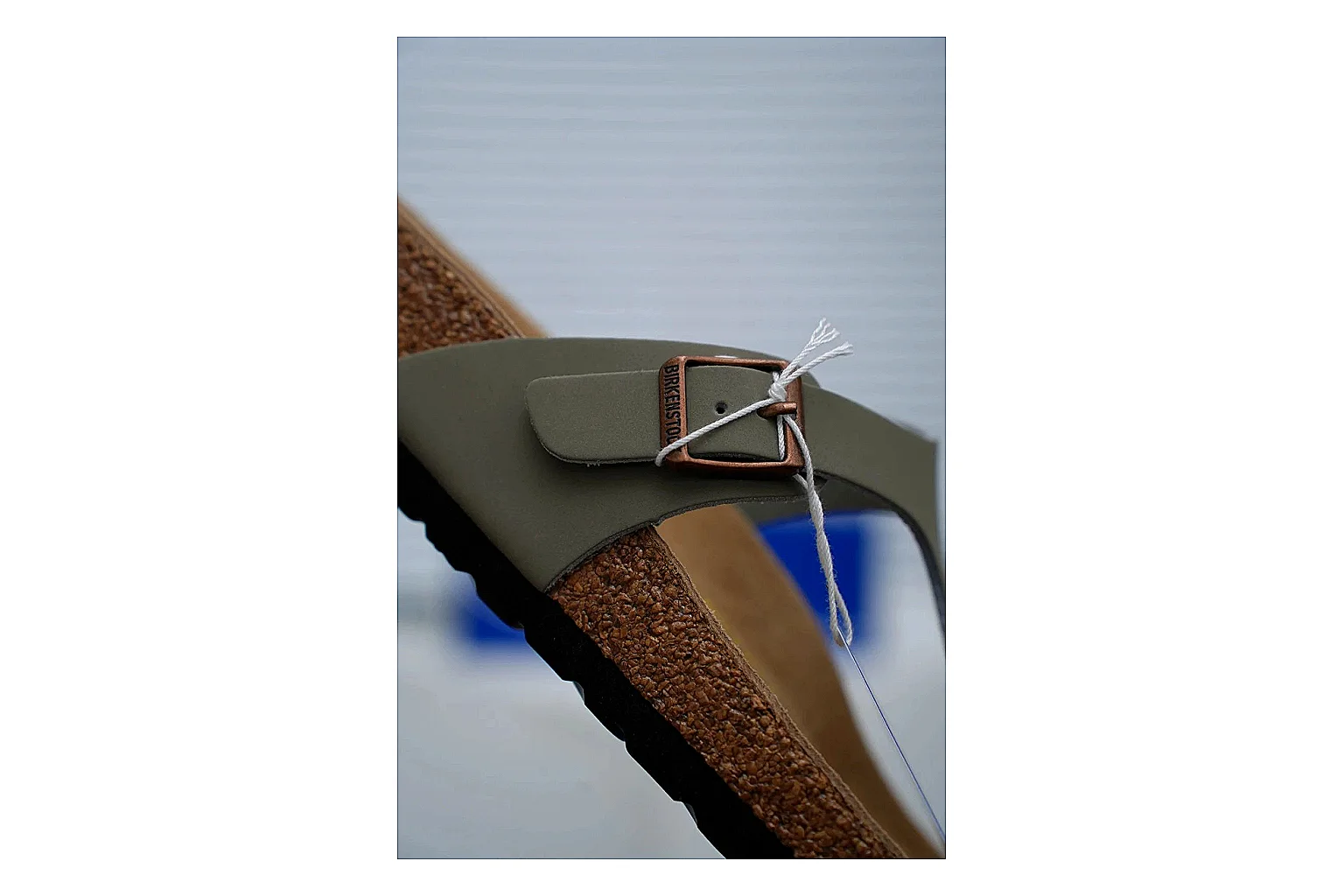 Birkenstock Arizona Olive Cork Slide QC photo showing adjustable buckles, muted upper and contoured footbed for outdoor casual style