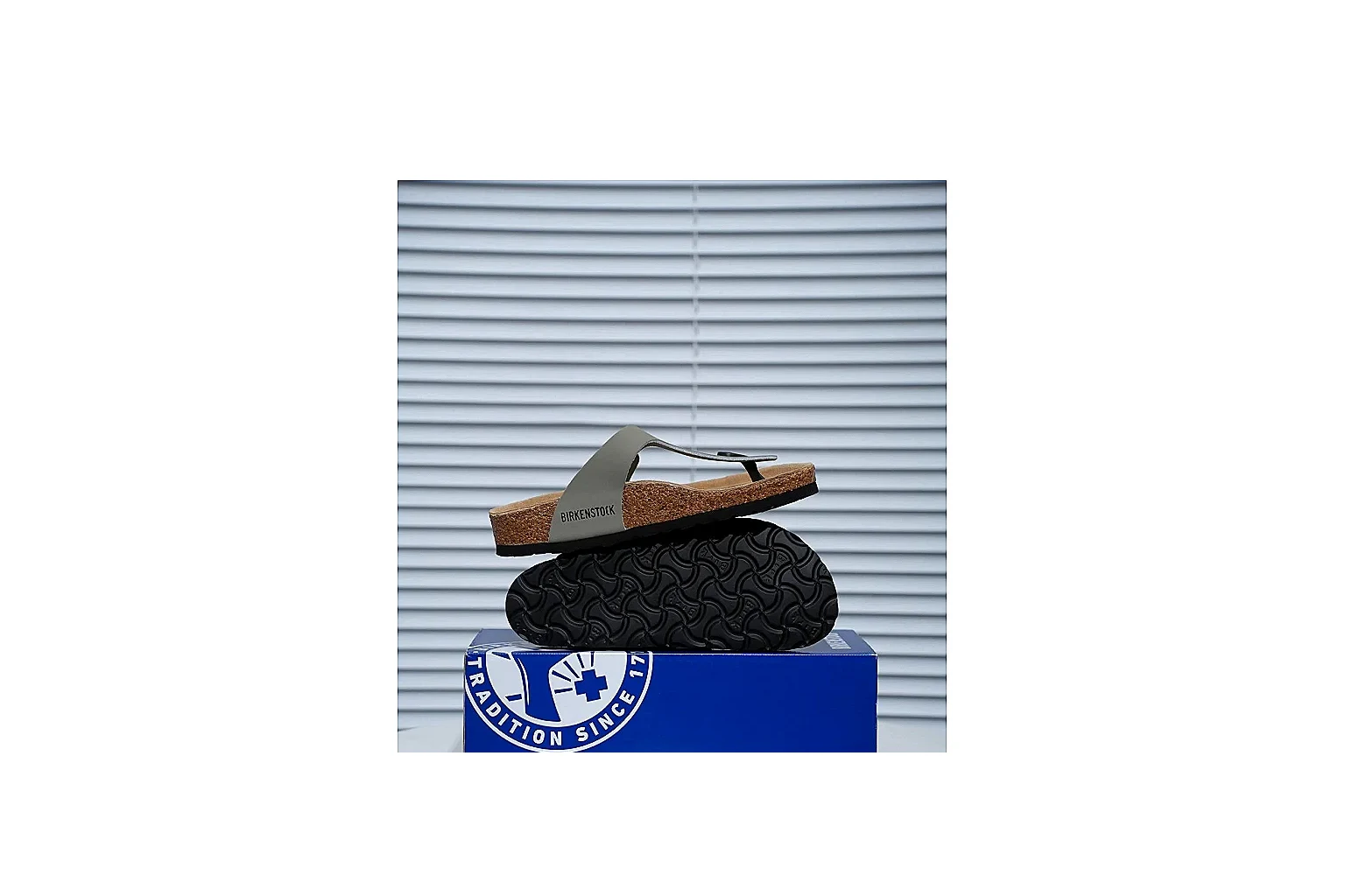 Birkenstock Arizona Olive Cork Slide QC photo showing adjustable buckles, muted upper and contoured footbed for outdoor casual style thumbnail 6
