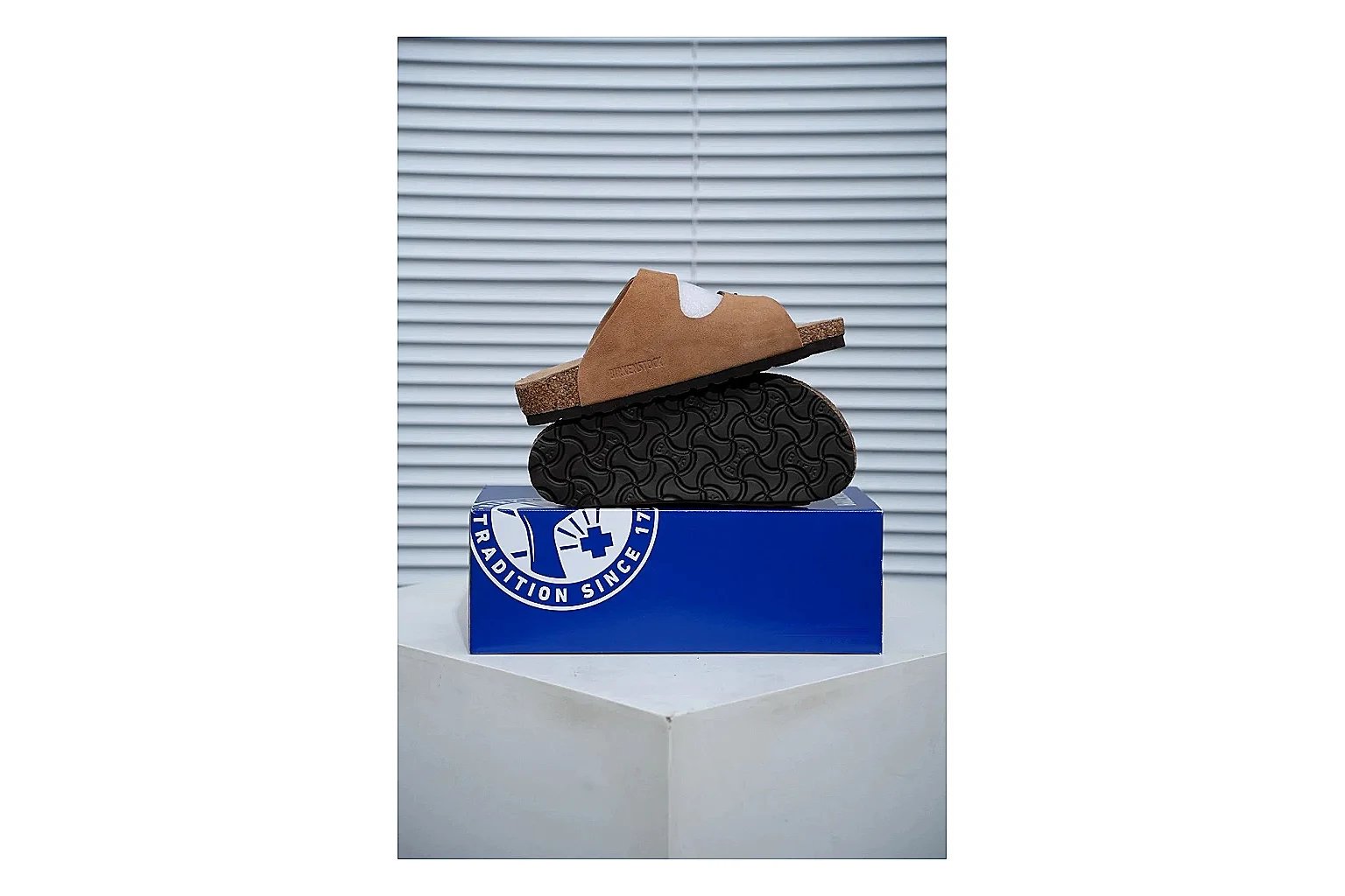 Birkenstock Arizona Tan Cork Slide QC photo showing warm brown upper, adjustable buckles and contoured footbed for easy casual outfits thumbnail 6