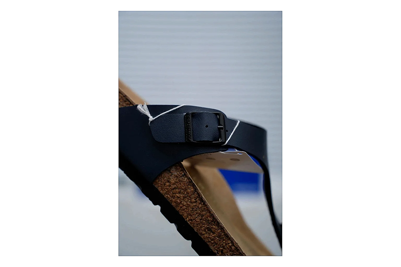 Birkenstock Black Toe Loop Cork Sandal QC photo showing slim straps, adjustable buckle and contoured footbed for light summer wear
