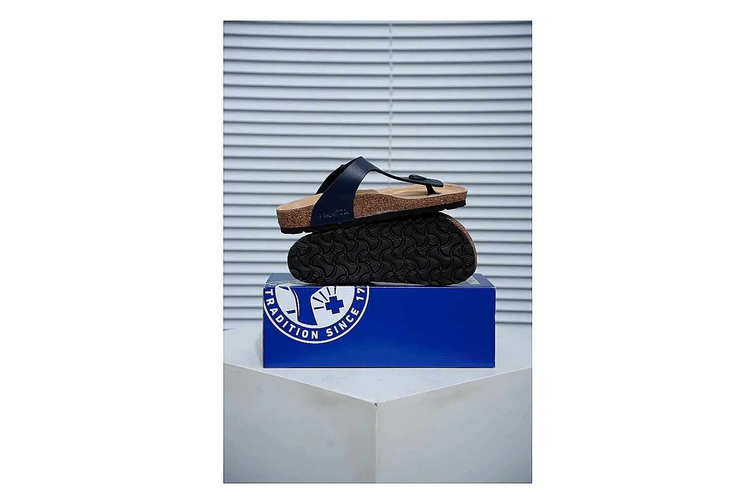 Birkenstock Black Toe Loop Cork Sandal QC photo showing slim straps, adjustable buckle and contoured footbed for light summer wear thumbnail 6
