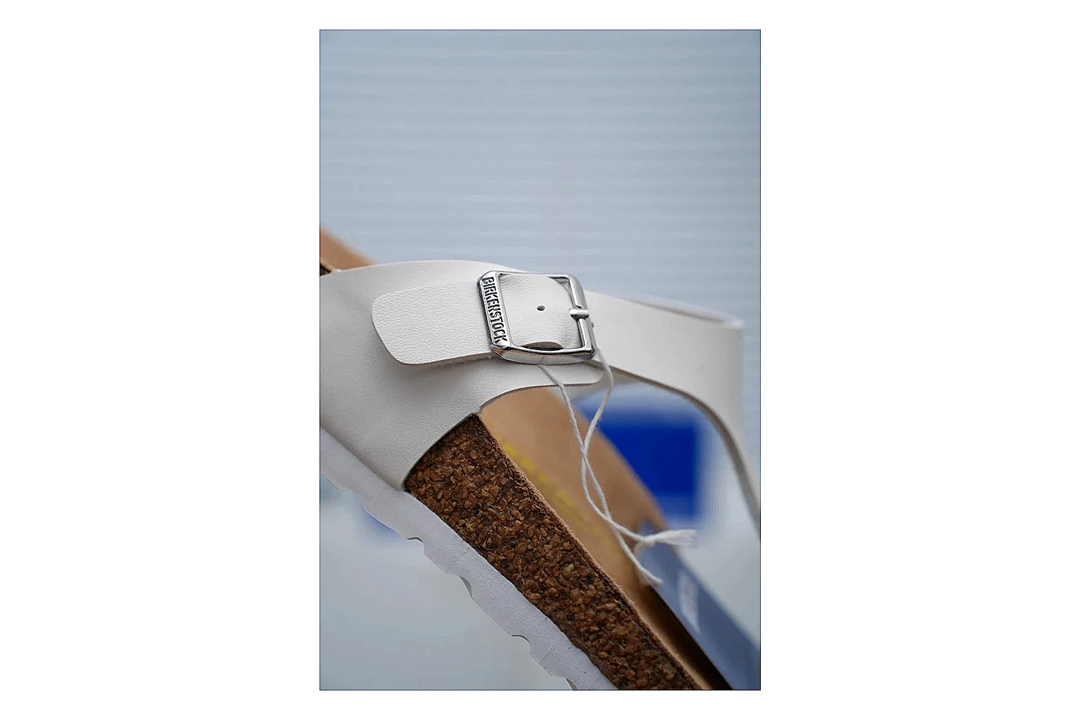 Birkenstock Gizeh White Cork Sandal QC photo showing slim straps, adjustable buckle and contoured footbed for fresh summer casual style thumbnail 2