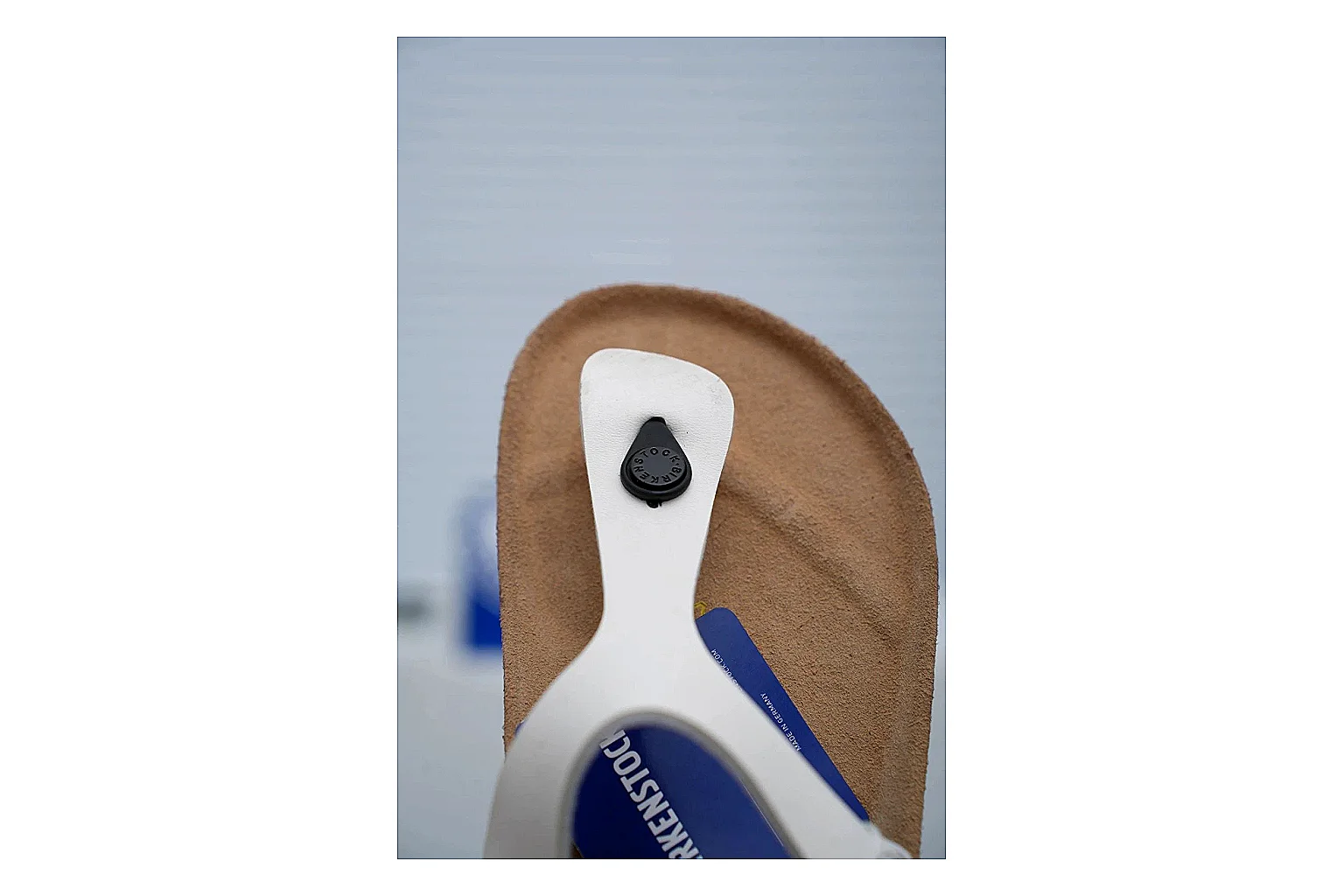 Birkenstock Gizeh White Cork Sandal QC photo showing slim straps, adjustable buckle and contoured footbed for fresh summer casual style thumbnail 4