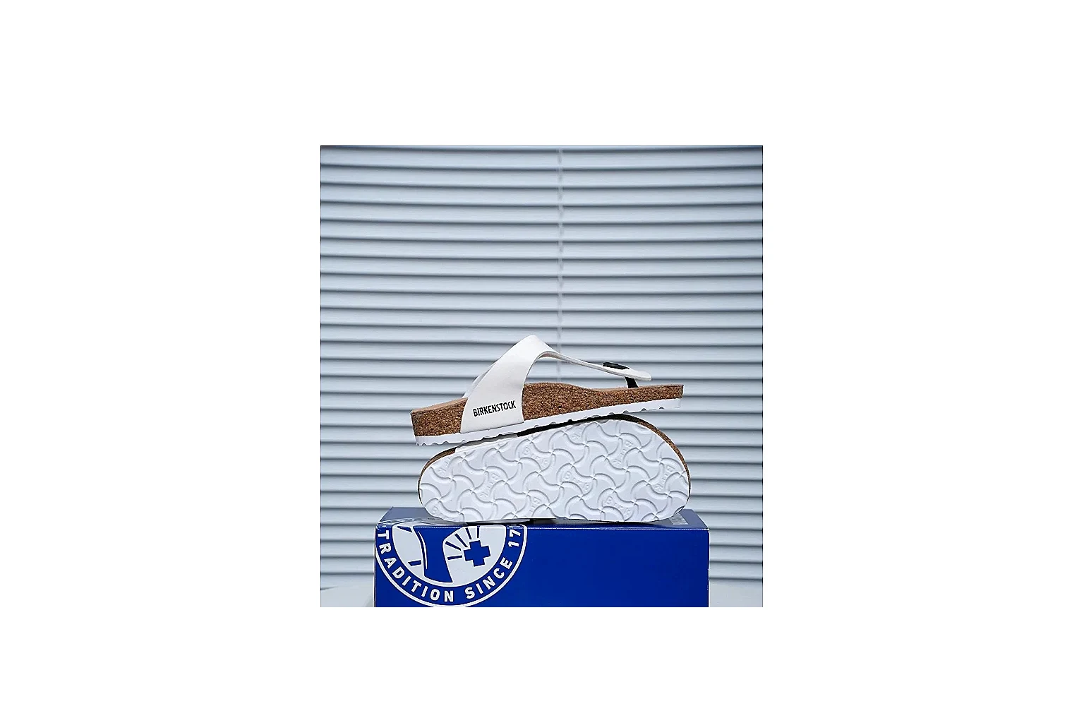 Birkenstock Gizeh White Cork Sandal QC photo showing slim straps, adjustable buckle and contoured footbed for fresh summer casual style thumbnail 6