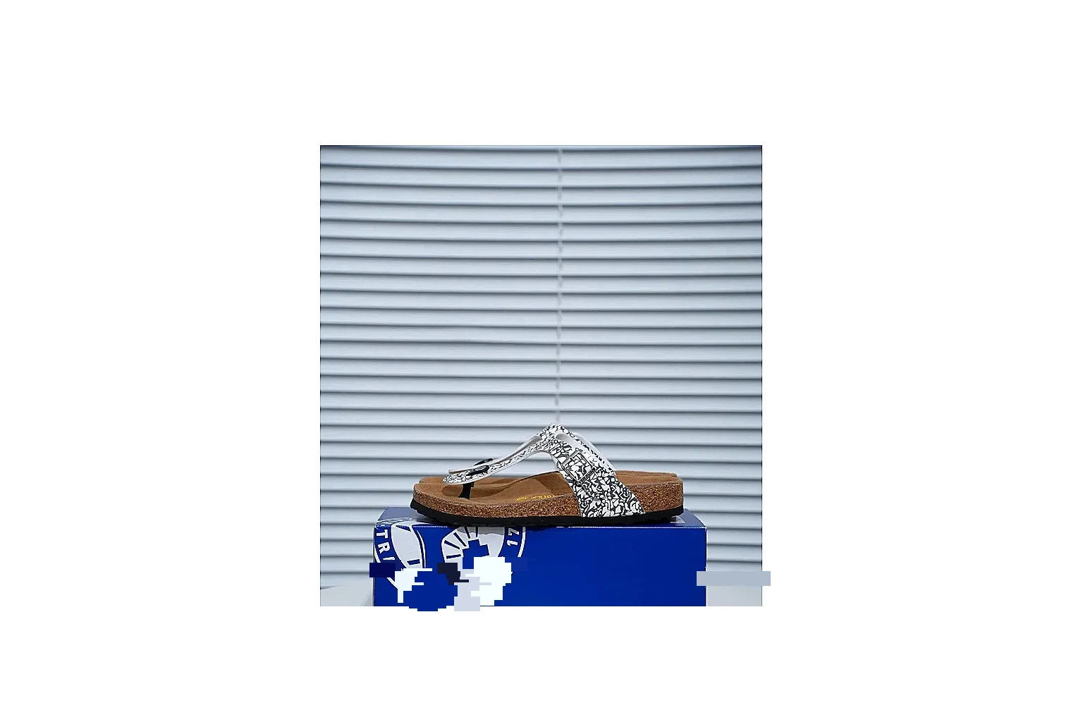 Birkenstock Silver Crystal Cork Slide QC photo showing sparkling straps, adjustable buckles and contoured footbed for casual comfort with shine