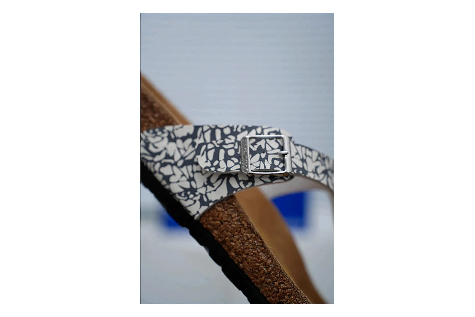 Birkenstock Silver Crystal Cork Slide QC photo showing sparkling straps, adjustable buckles and contoured footbed for casual comfort with shine thumbnail 2