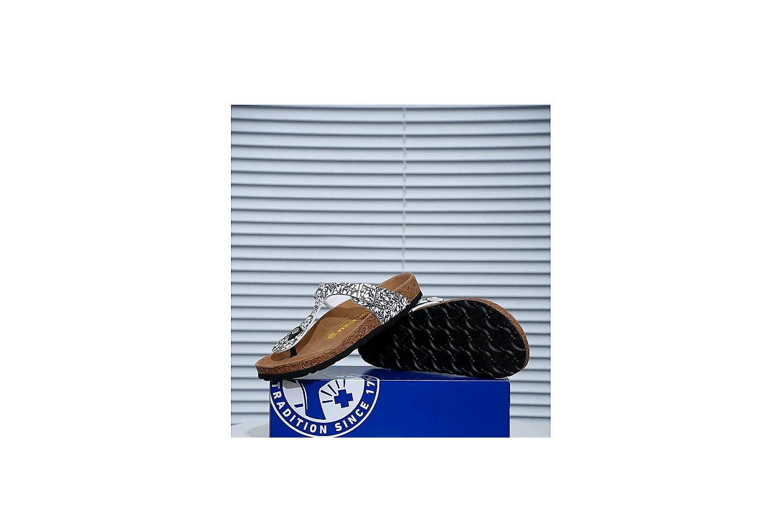 Birkenstock Silver Crystal Cork Slide QC photo showing sparkling straps, adjustable buckles and contoured footbed for casual comfort with shine thumbnail 5