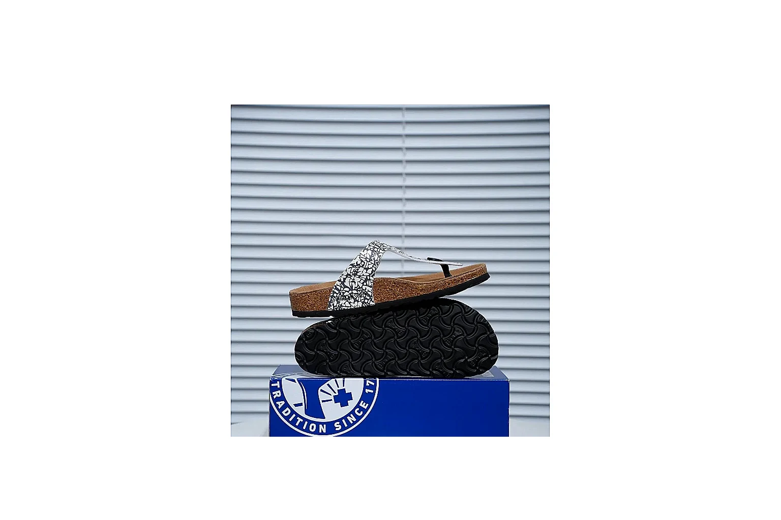 Birkenstock Silver Crystal Cork Slide QC photo showing sparkling straps, adjustable buckles and contoured footbed for casual comfort with shine thumbnail 6