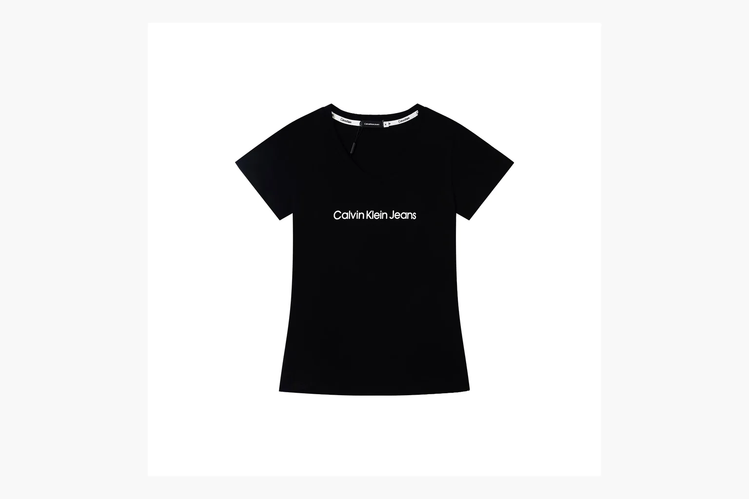 Calvin Klein black V-neck tee QC photo with chest print