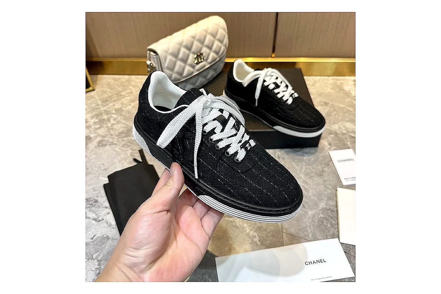 Kako QC Lab inspection photos for Chanel Black Gray Runner Sneaker