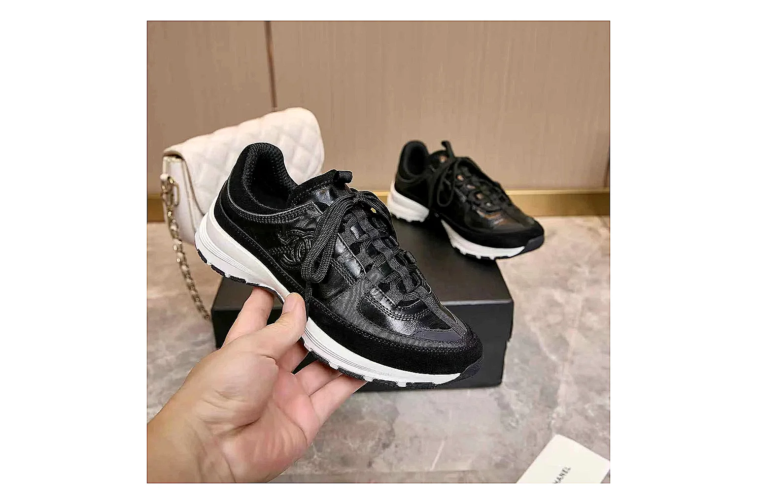 Kako QC Lab inspection photos for Chanel Black Runner Sneaker