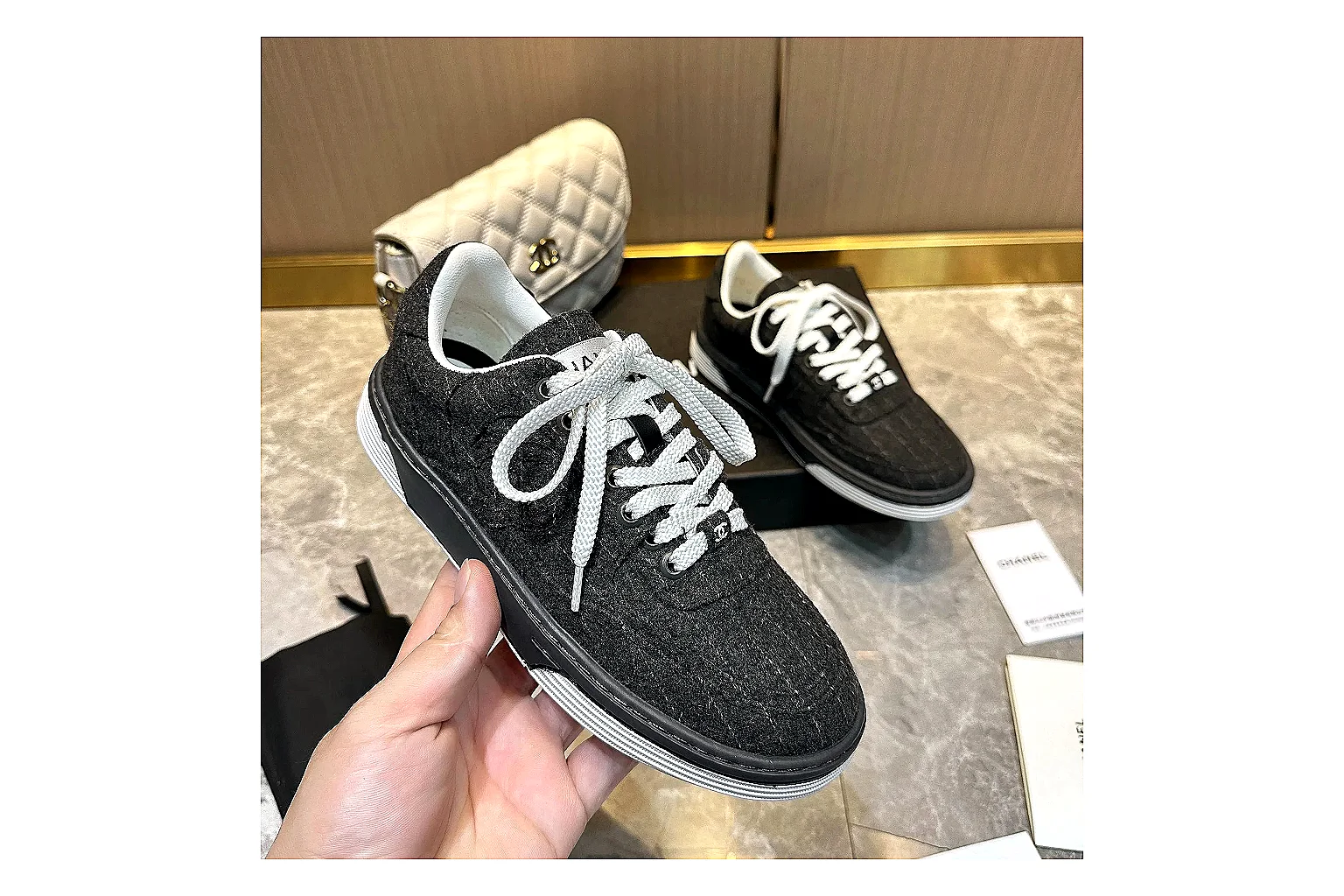 Kako QC Lab inspection photos for Chanel Black White Runner Sneaker