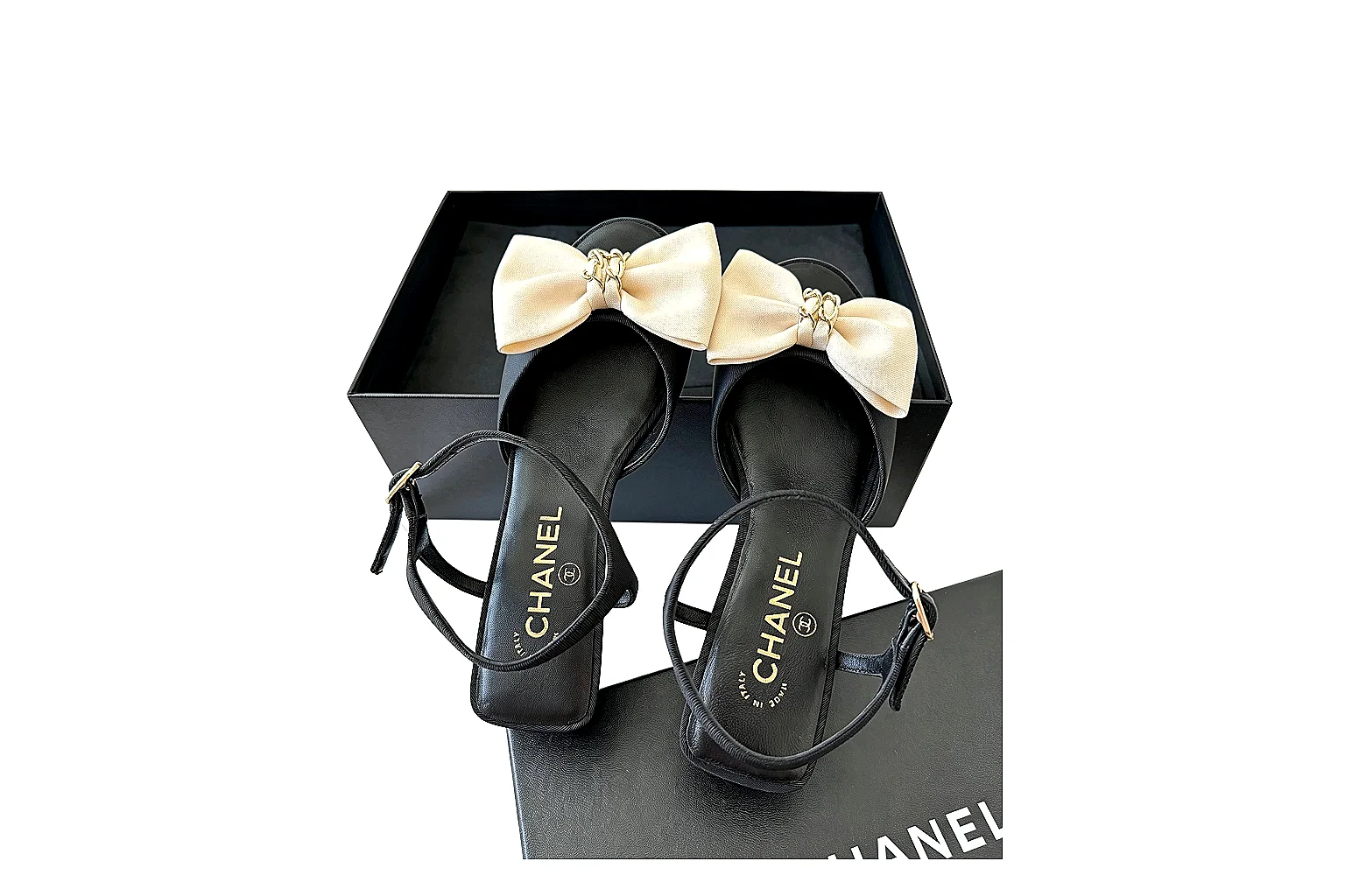 kakoqclab.com Chanel Bow Sandal Black Cream QC photo checklist six-photo gallery thumbnail 3