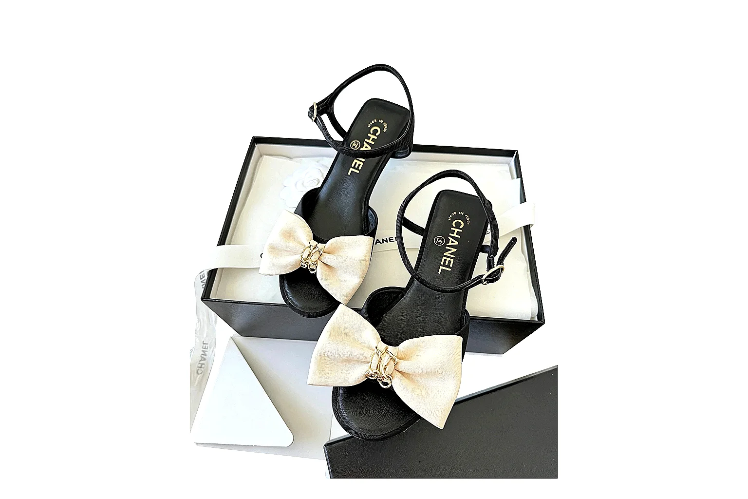 kakoqclab.com Chanel Bow Sandal Black Cream QC photo checklist six-photo gallery thumbnail 5