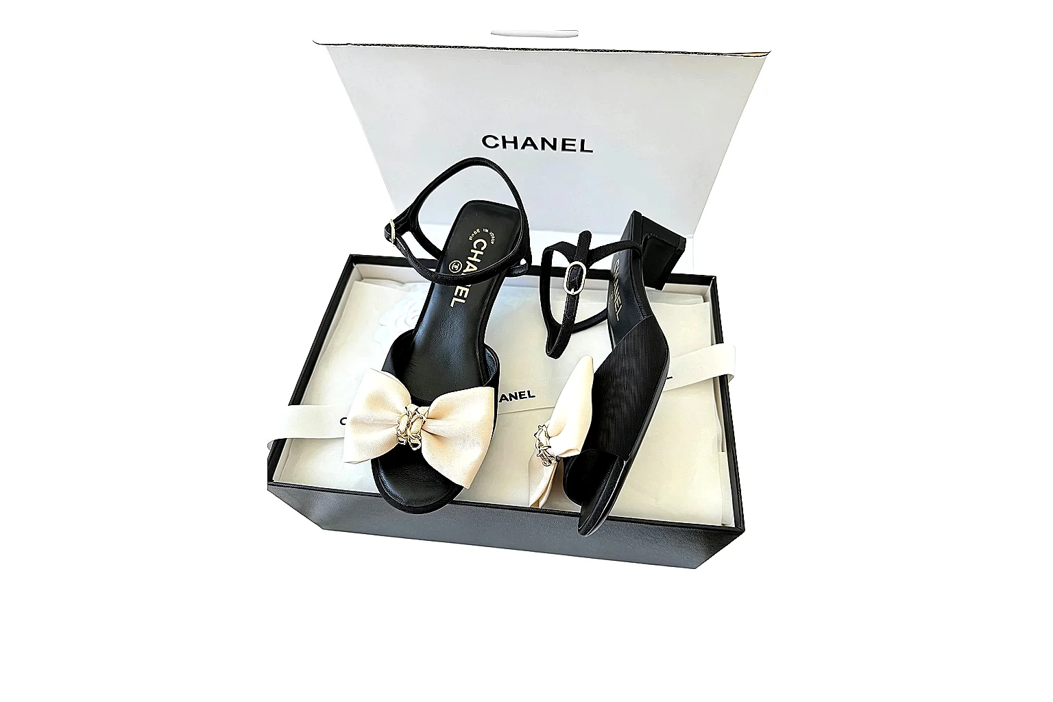 kakoqclab.com Chanel Bow Sandal Black Cream QC photo checklist six-photo gallery thumbnail 6