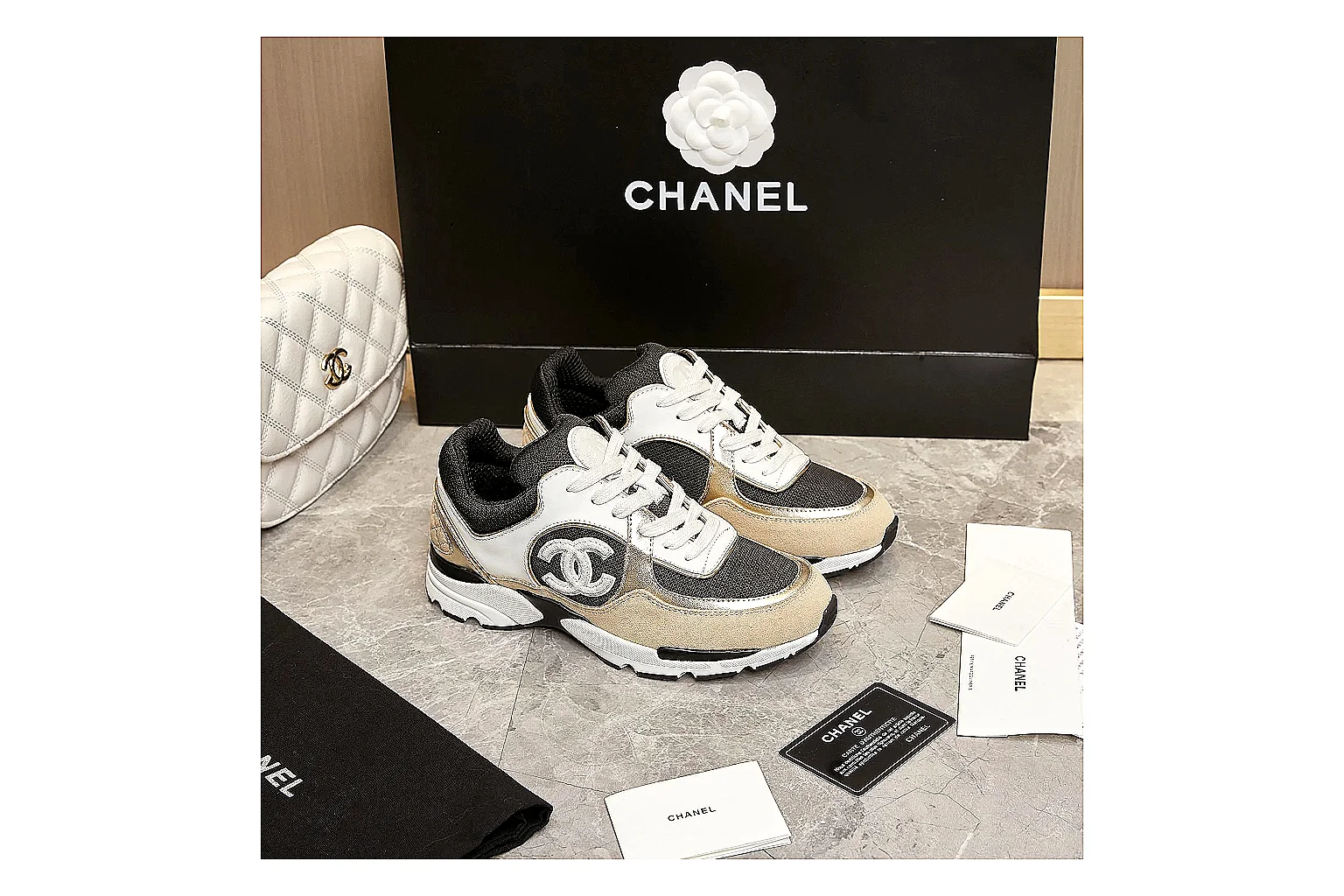 kakoqclab.com Chanel Beige Black CC Runner 3638 Beige Black runner product image thumbnail 5