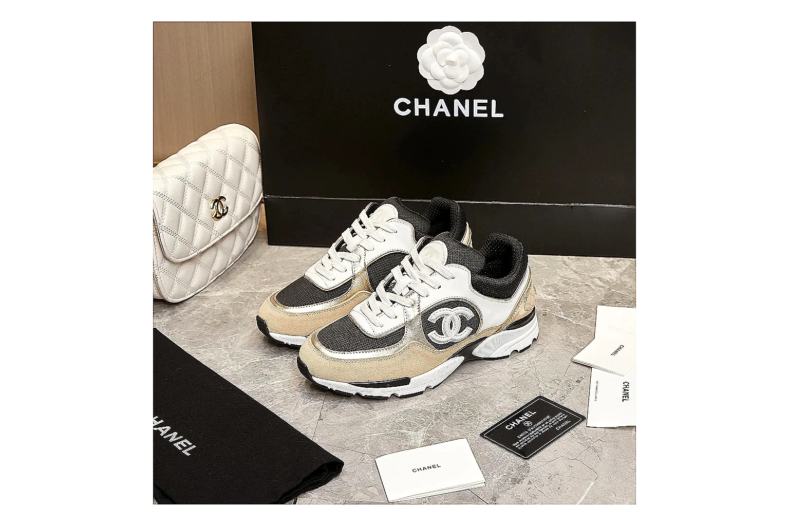 kakoqclab.com Chanel Beige Black CC Runner 3638 Beige Black runner product image thumbnail 6