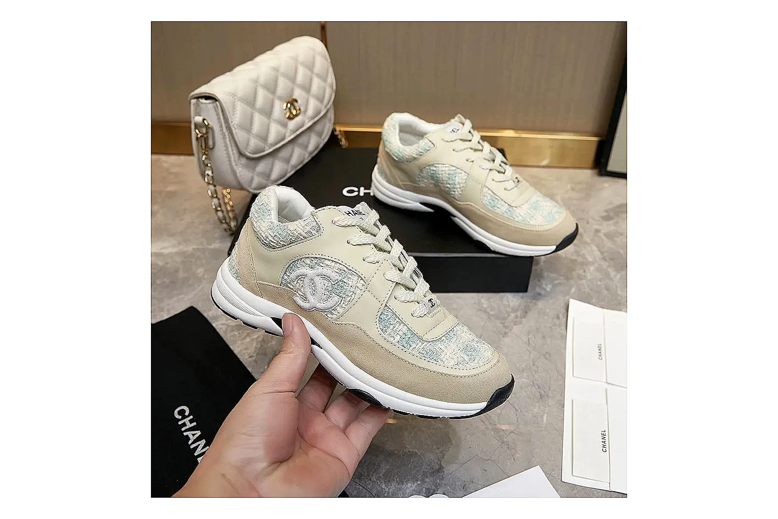 Kako QC Lab inspection photos for Chanel Cream Quilted Runner thumbnail 3