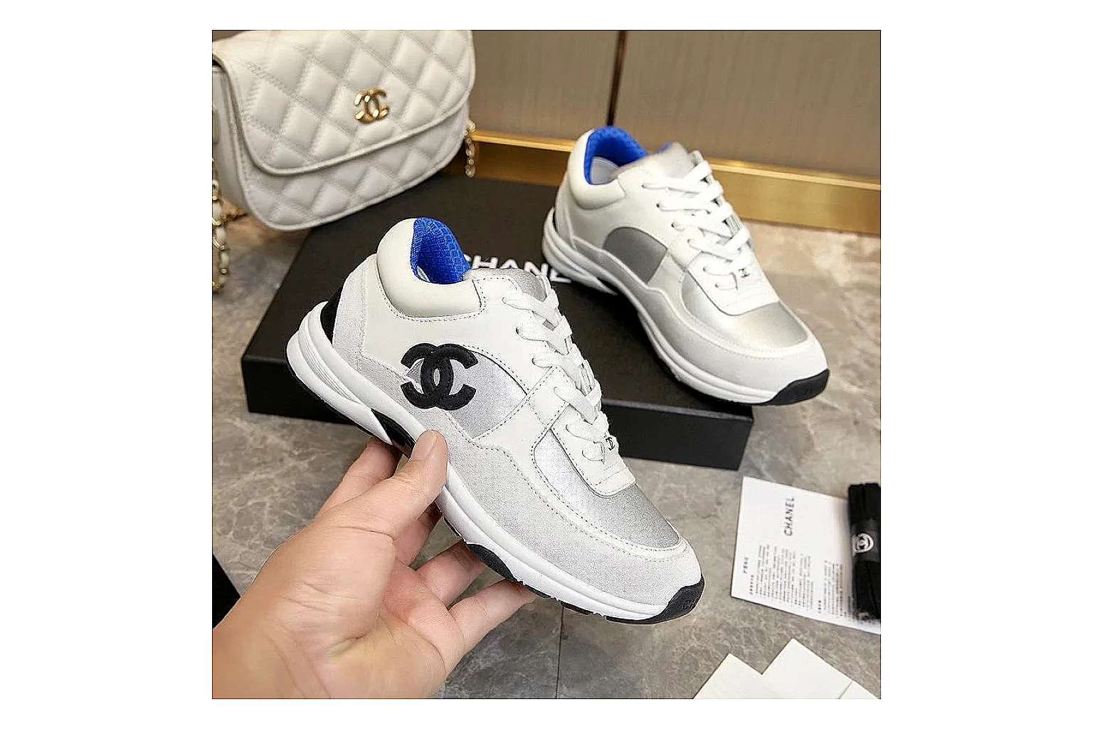 Kako QC Lab inspection photos for Chanel Gray Runner Sneaker