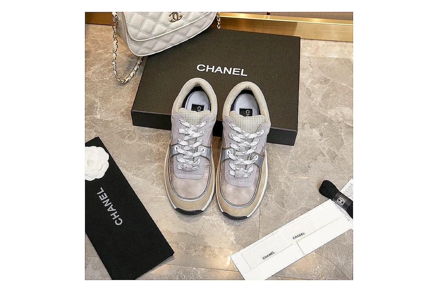 Kako QC Lab inspection photos for Chanel Gray Pink Runner Sneaker