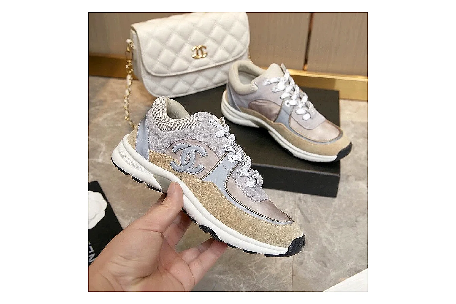 Kako QC Lab inspection photos for Chanel Gray Pink Runner Sneaker thumbnail 3