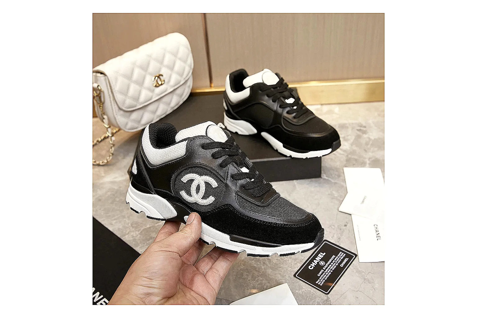 Chanel Logo Runner Black White 3630 QC side top heel outsole images