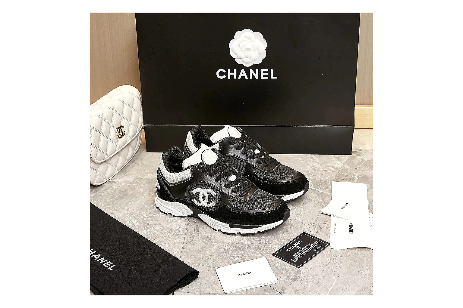 Chanel Logo Runner Black White 3630 QC side top heel outsole images thumbnail 6