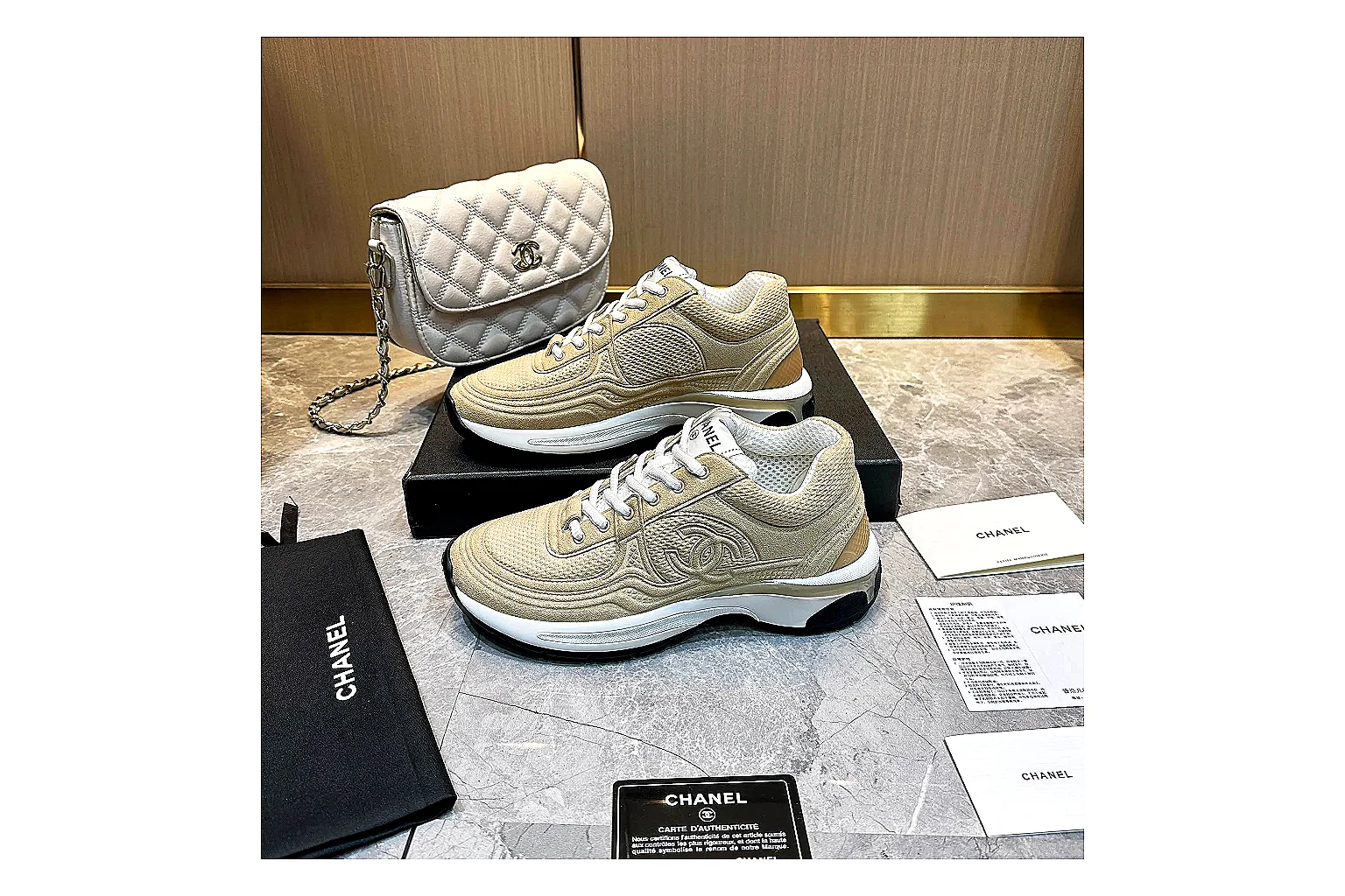 Chanel Logo Runner Cream Black 2331 QC side top heel outsole images thumbnail 3