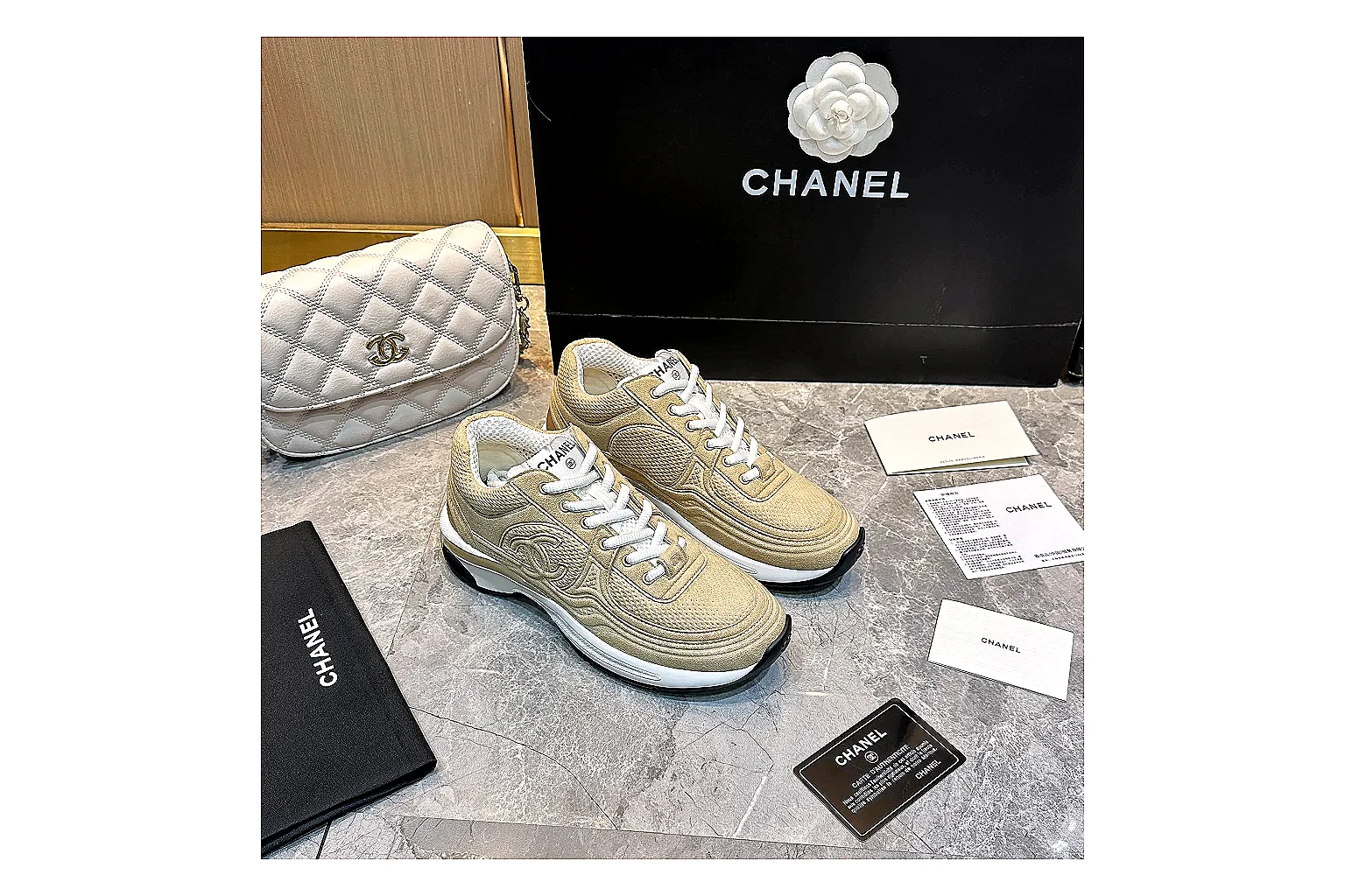 Chanel Logo Runner Cream Black 2331 QC side top heel outsole images thumbnail 5