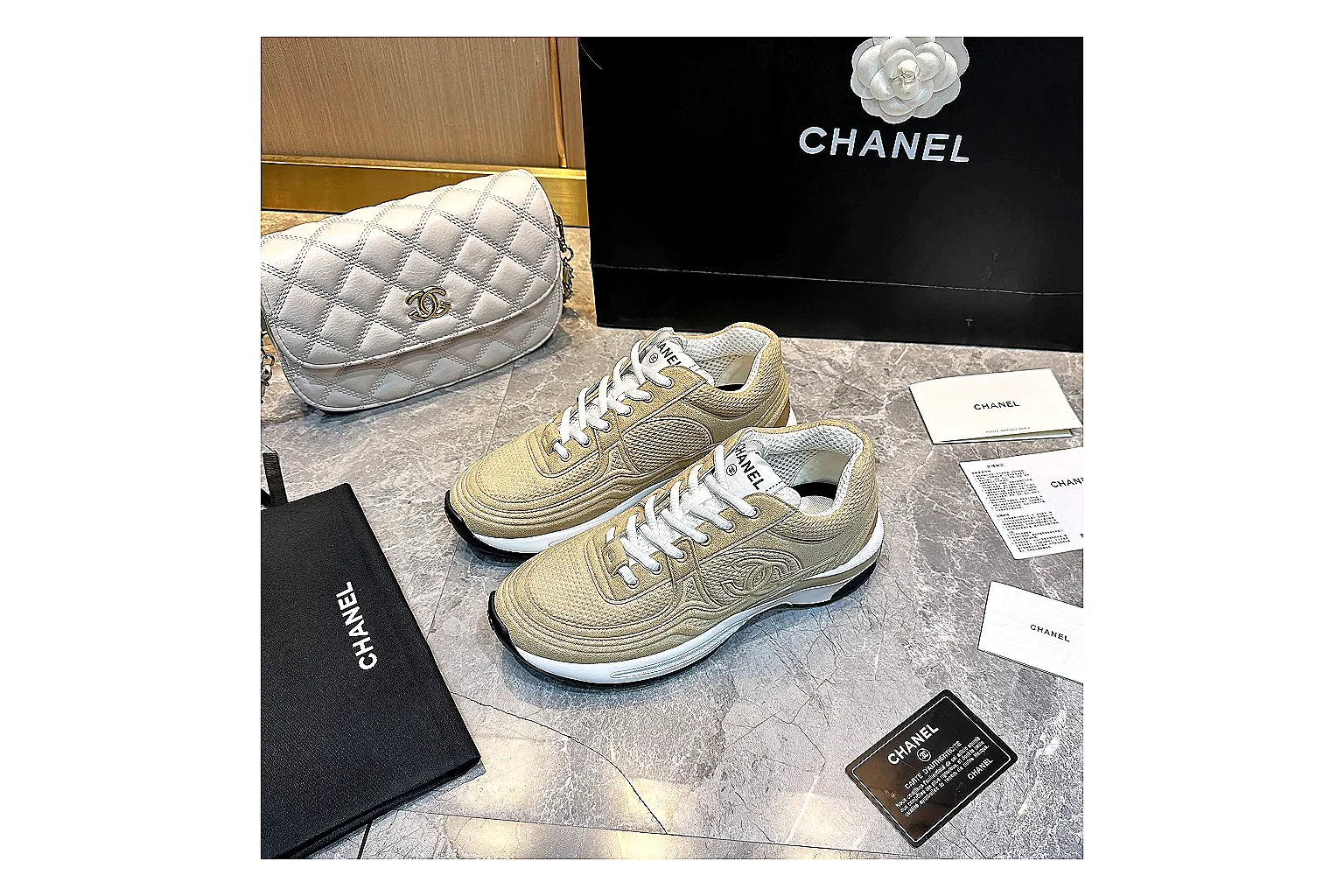 Chanel Logo Runner Cream Black 2331 QC side top heel outsole images thumbnail 6