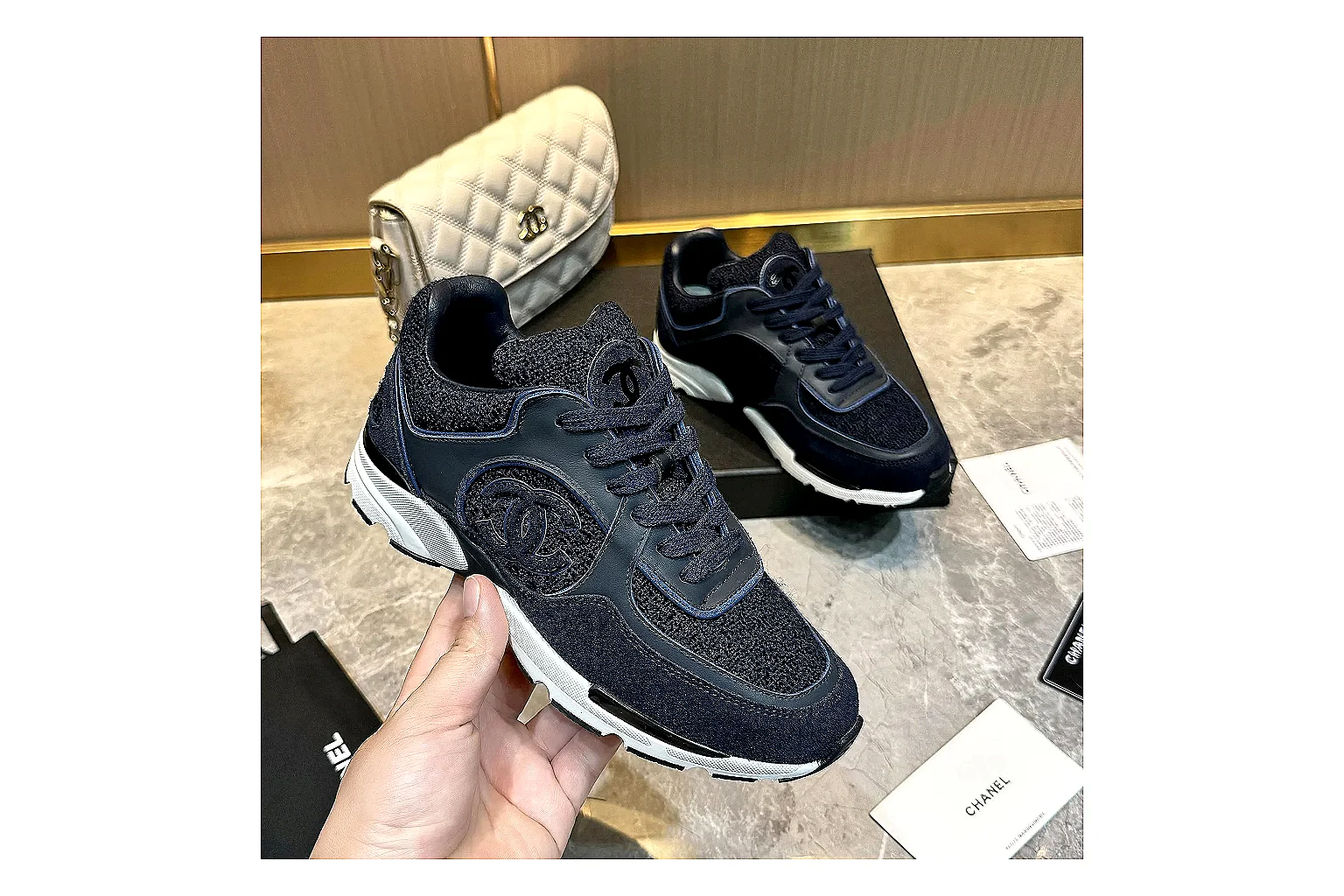 Chanel Logo Runner Navy White 3663 QC side top heel outsole images thumbnail 3