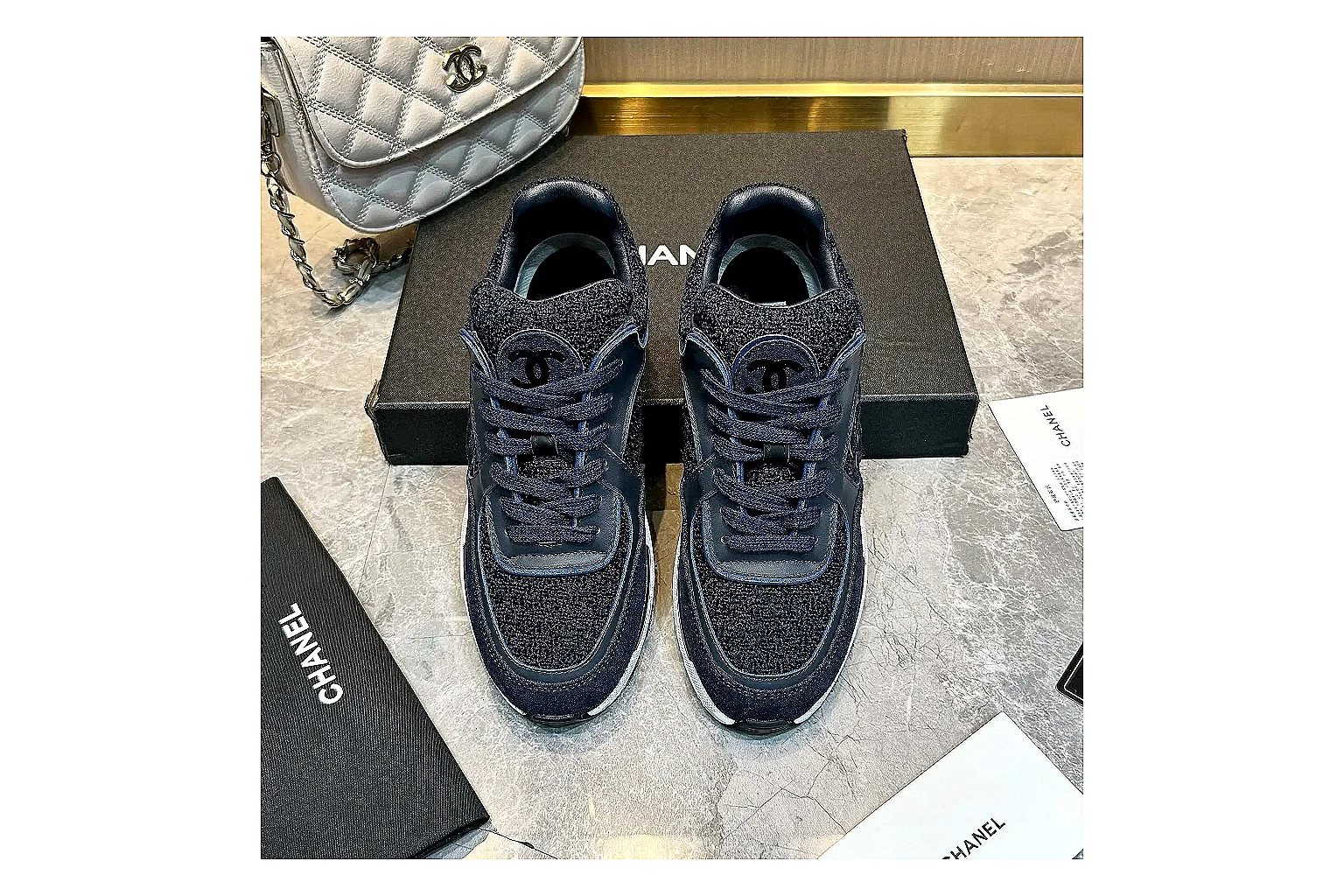 Chanel Logo Runner Navy White 3663 QC side top heel outsole images thumbnail 4