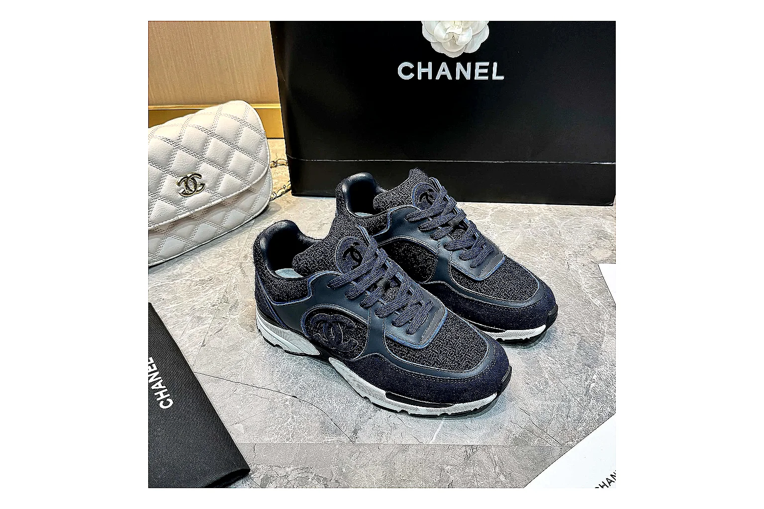 Chanel Logo Runner Navy White 3663 QC side top heel outsole images thumbnail 5
