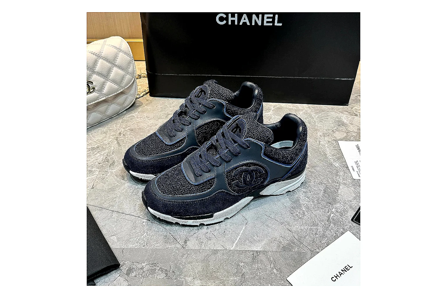 Chanel Logo Runner Navy White 3663 QC side top heel outsole images thumbnail 6
