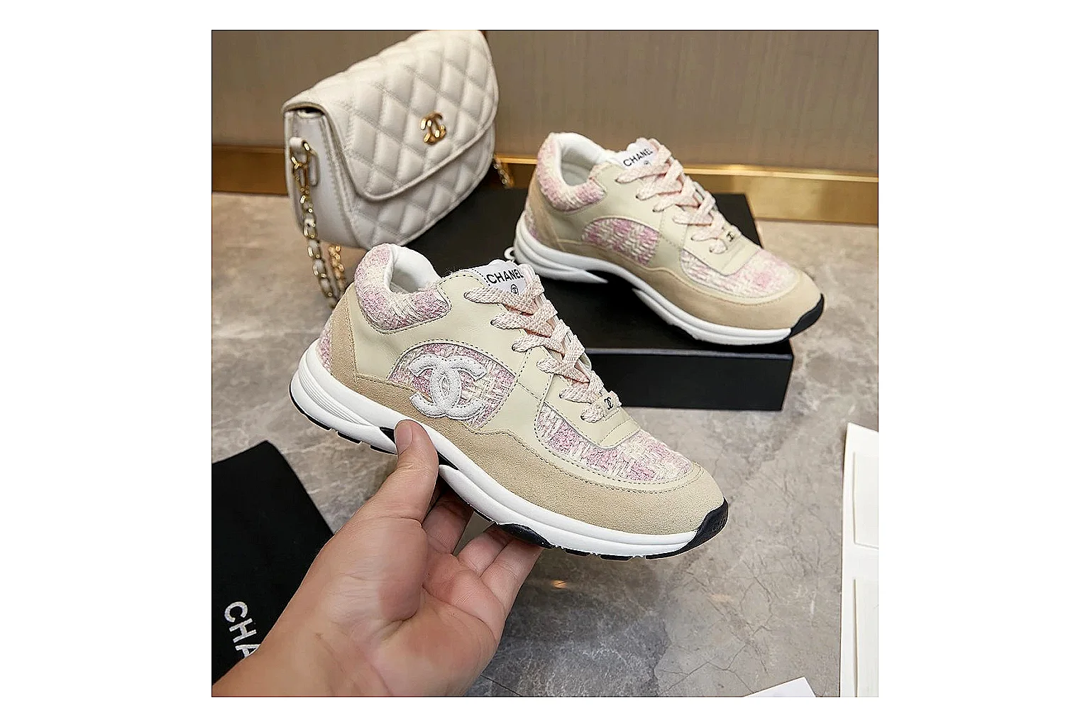 Chanel Logo Runner White Blue 2895 QC side top heel outsole images