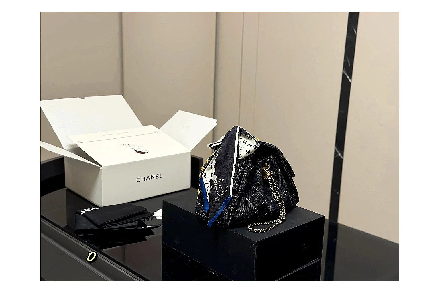 Chanel Quilted Chain Bag Black Blue QC reference photo showing black blue quilted leather body, chain shoulder strap, flap structure, and polished luxury-bag hardware thumbnail 5