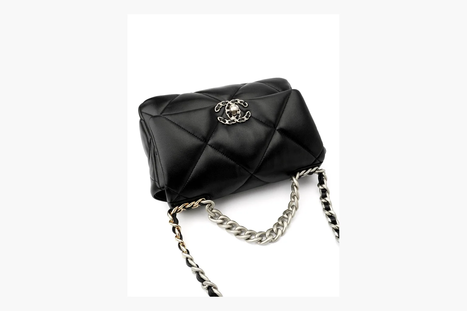Chanel Quilted Chain Flap Bag Black QC reference photo showing black quilted leather flap body, gold chain strap, CC turnlock, and classic shoulder-bag structure thumbnail 3