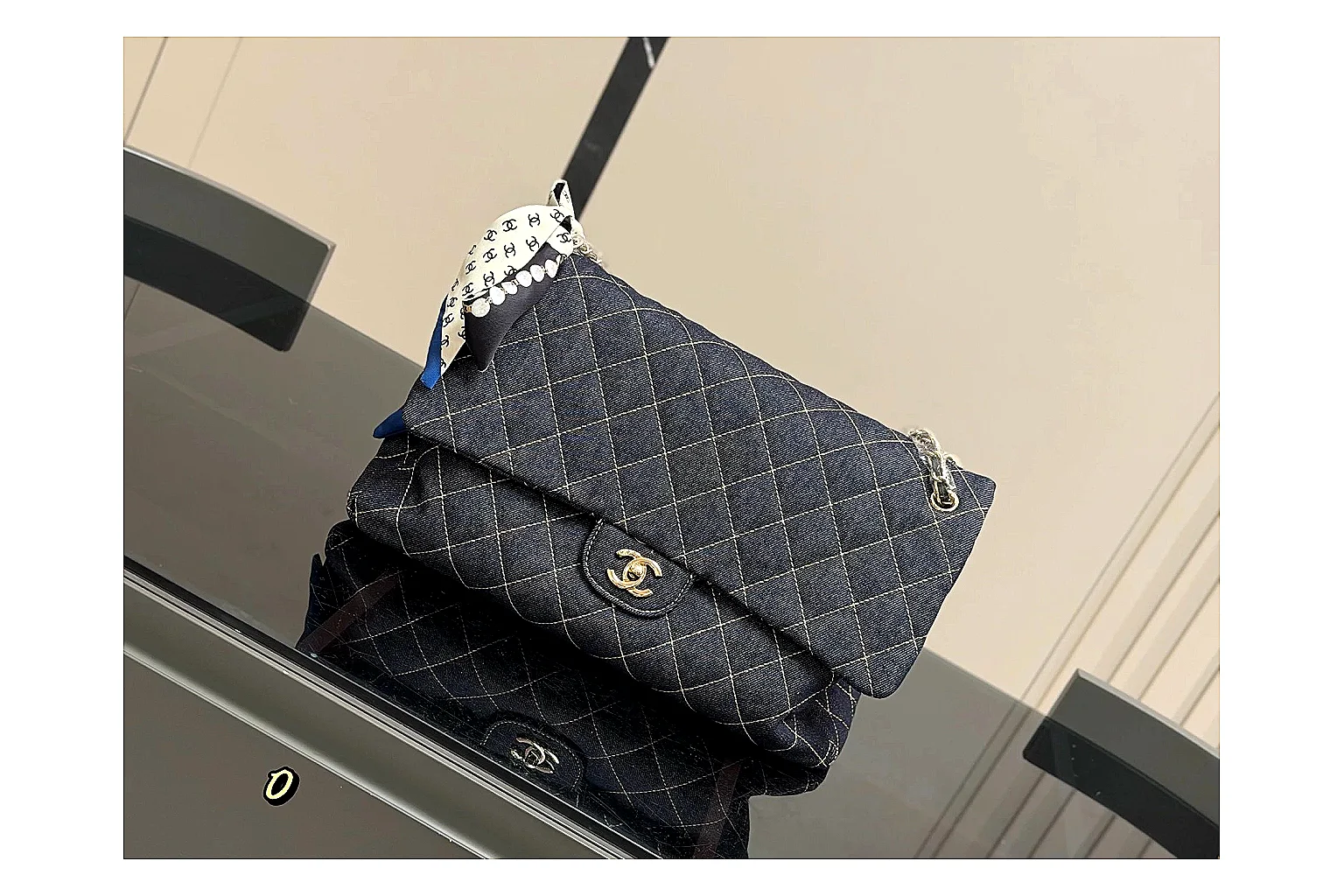 Chanel Quilted Flap Bag Black Denim QC reference photo showing black denim-look quilted flap body, shoulder-bag shape, chain strap, and polished hardware thumbnail 5