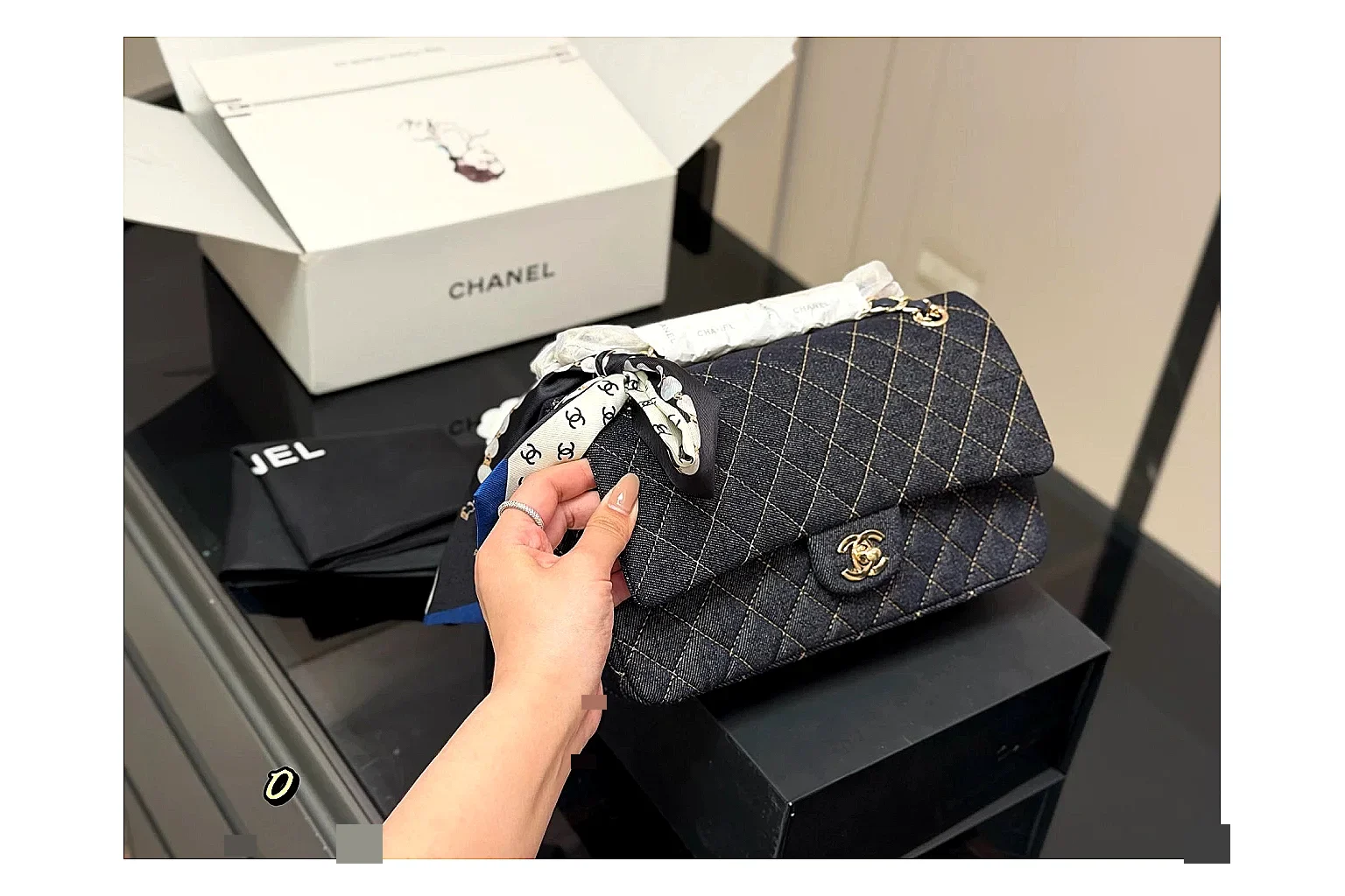 Chanel Quilted Flap Bag Black Navy QC reference photo showing black navy quilted leather body, flap structure, chain strap, and polished luxury hardware