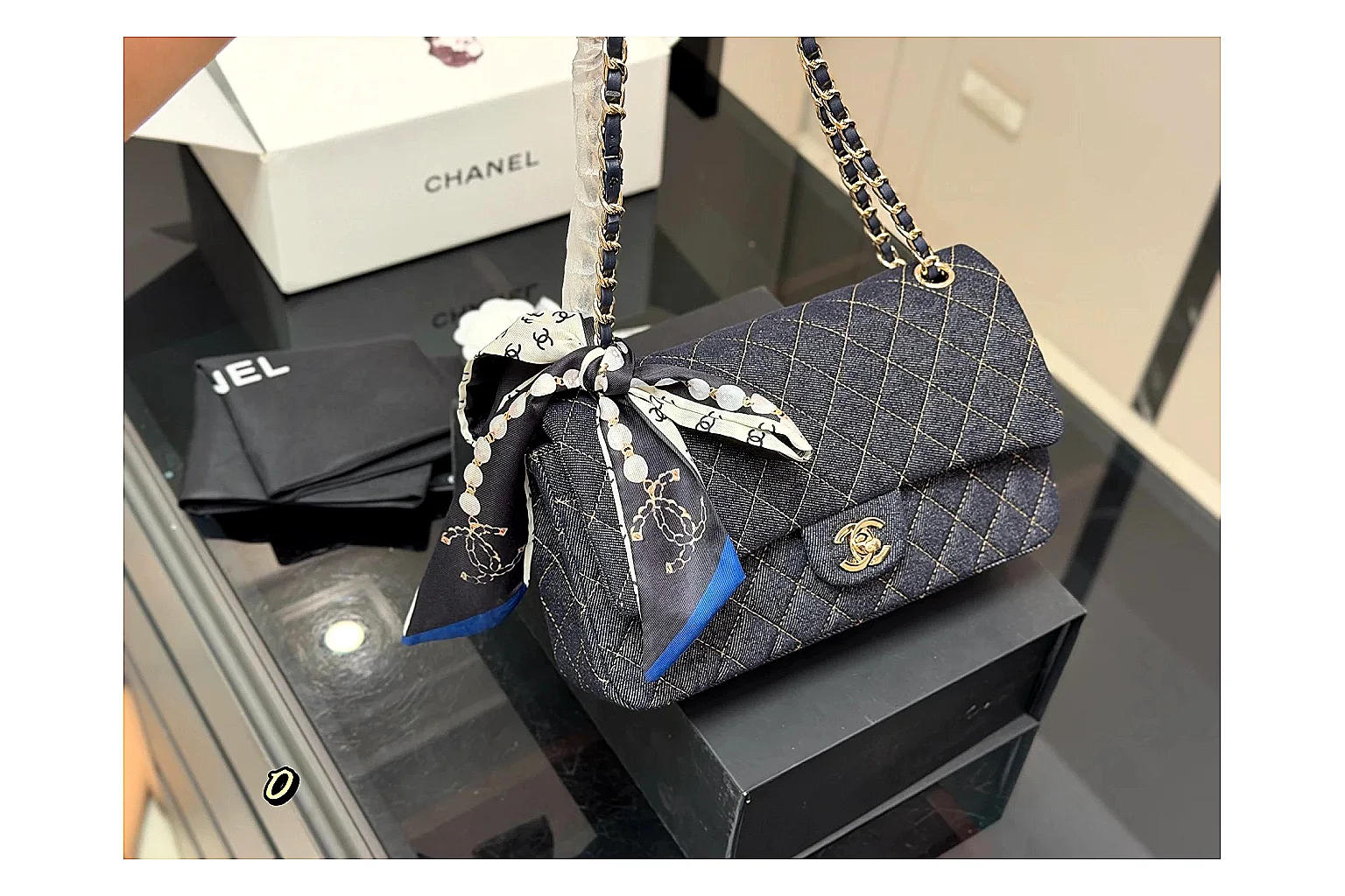 Chanel Quilted Flap Bag Black Navy QC reference photo showing black navy quilted leather body, flap structure, chain strap, and polished luxury hardware thumbnail 5