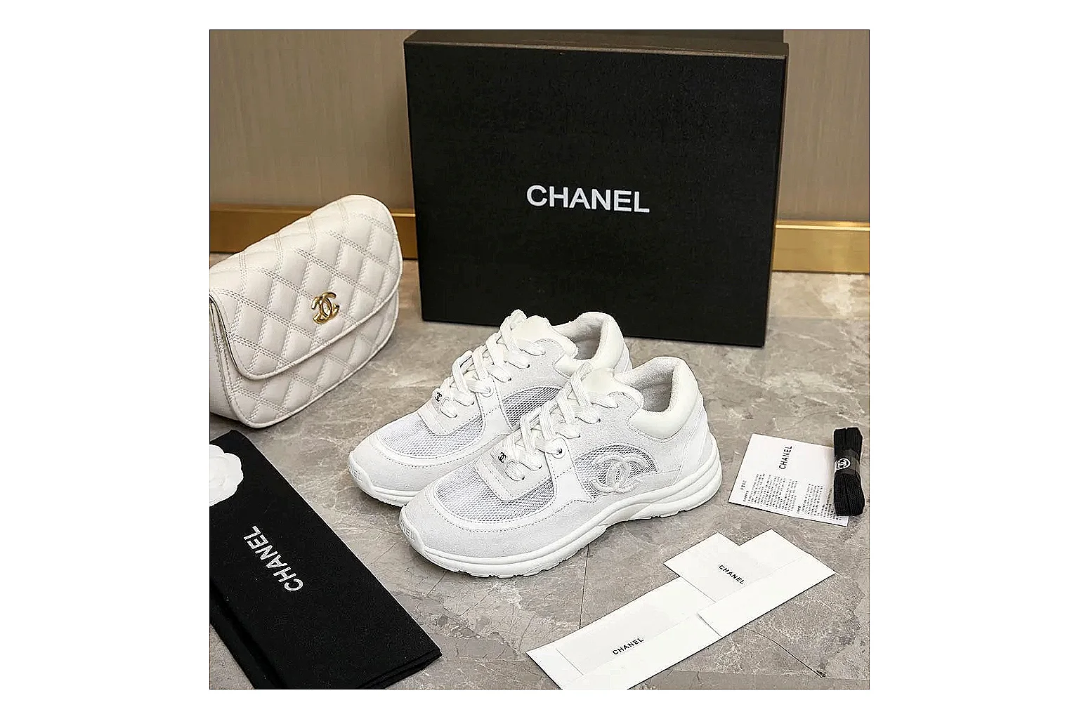 Kako QC Lab inspection photos for Chanel White Runner Sneaker