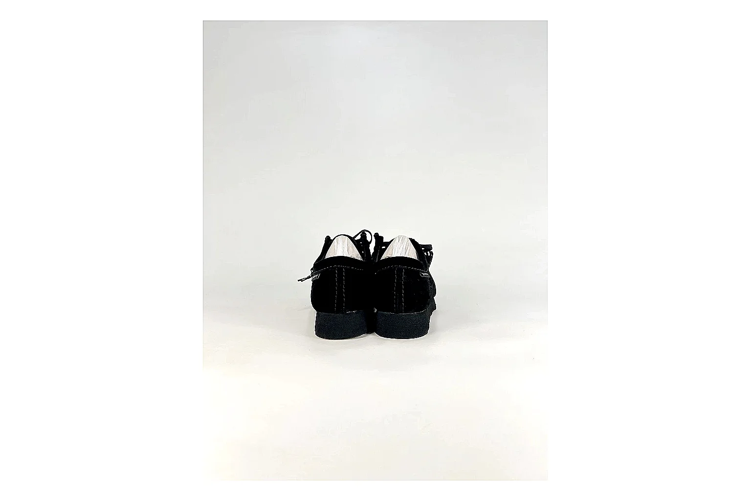 Clarks Wallabee Black Sneakers QC photo reference showing black suede Wallabee shoes with suede texture, side-profile shape, upper panel lines, and outsole detail thumbnail 2