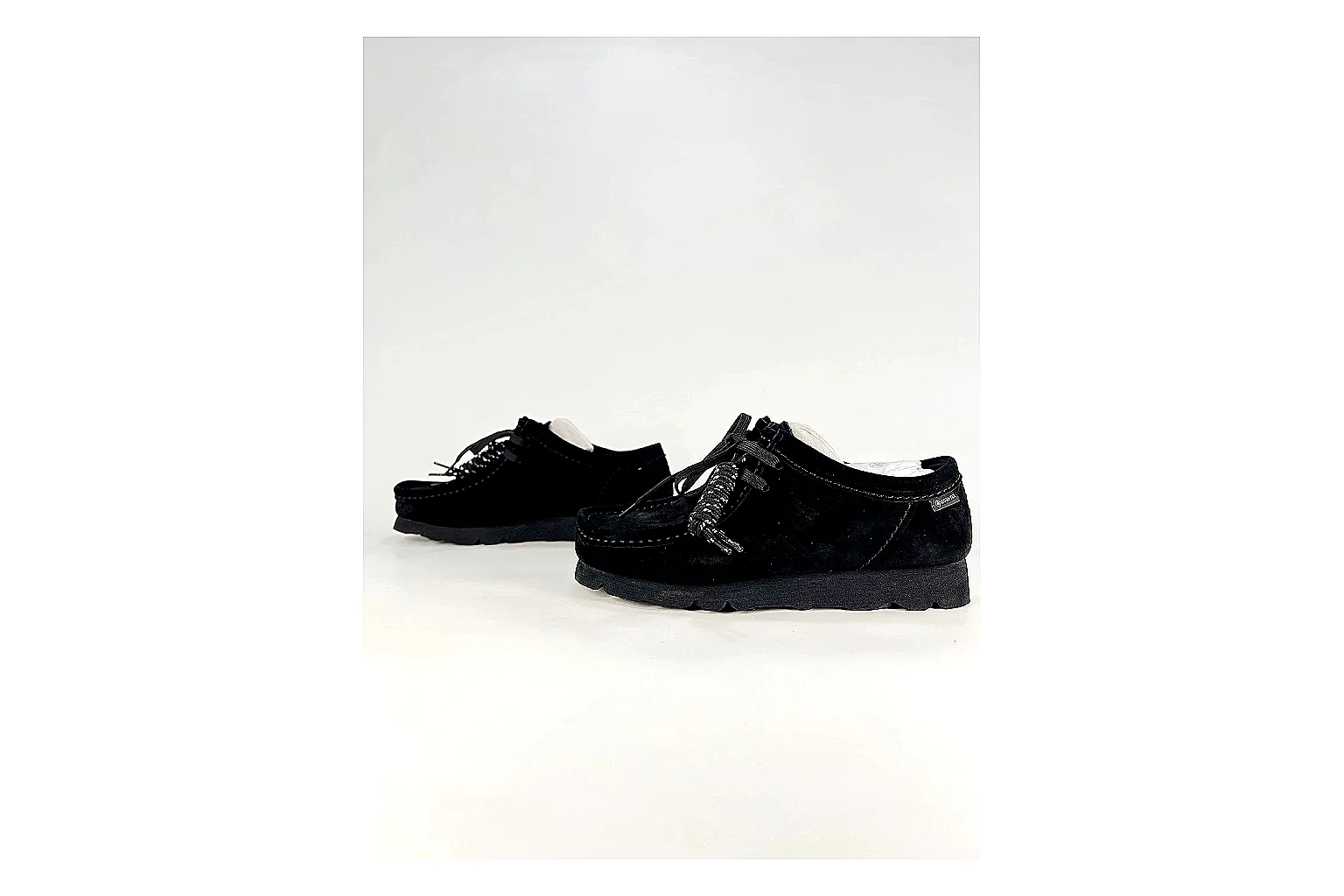 Clarks Wallabee Black Sneakers QC photo reference showing black suede Wallabee shoes with suede texture, side-profile shape, upper panel lines, and outsole detail thumbnail 4