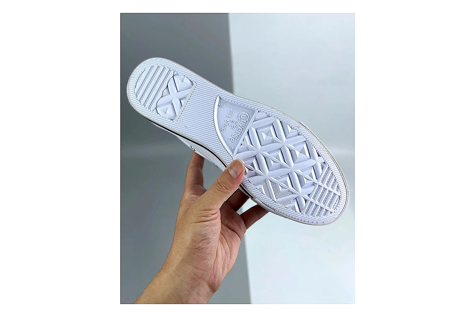 Converse All Star Lift White Platform Low Top QC reference photo showing white smooth low-top upper, silver eyelets, black foxing stripes, and elevated platform rubber sole thumbnail 3