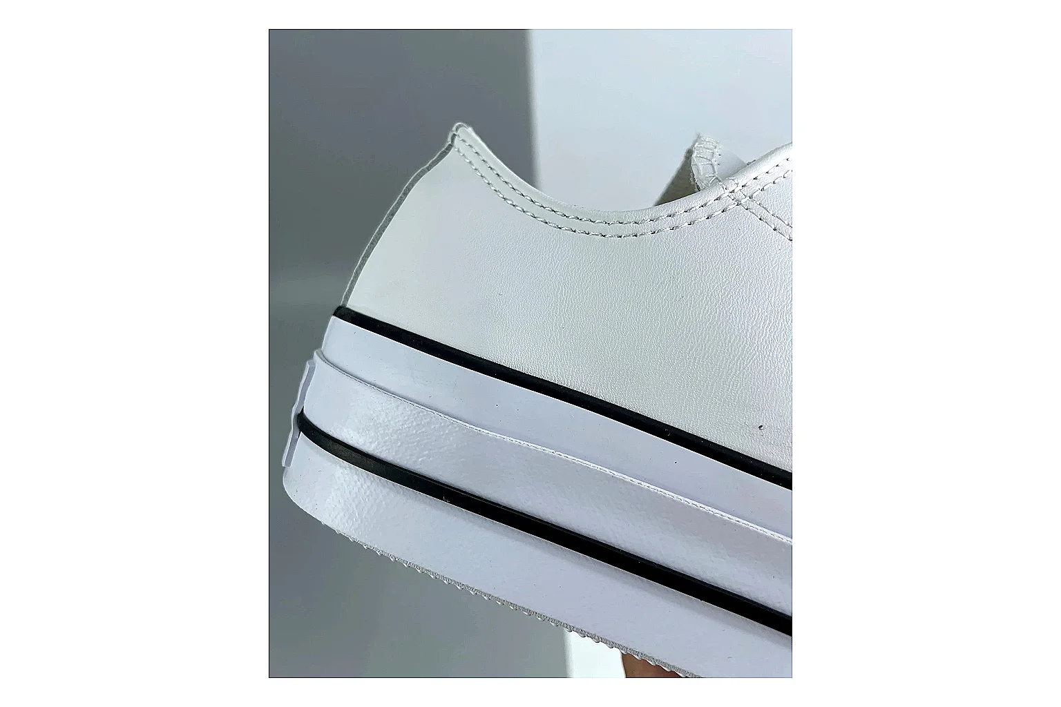 Converse All Star Lift White Platform Low Top QC reference photo showing white smooth low-top upper, silver eyelets, black foxing stripes, and elevated platform rubber sole thumbnail 4