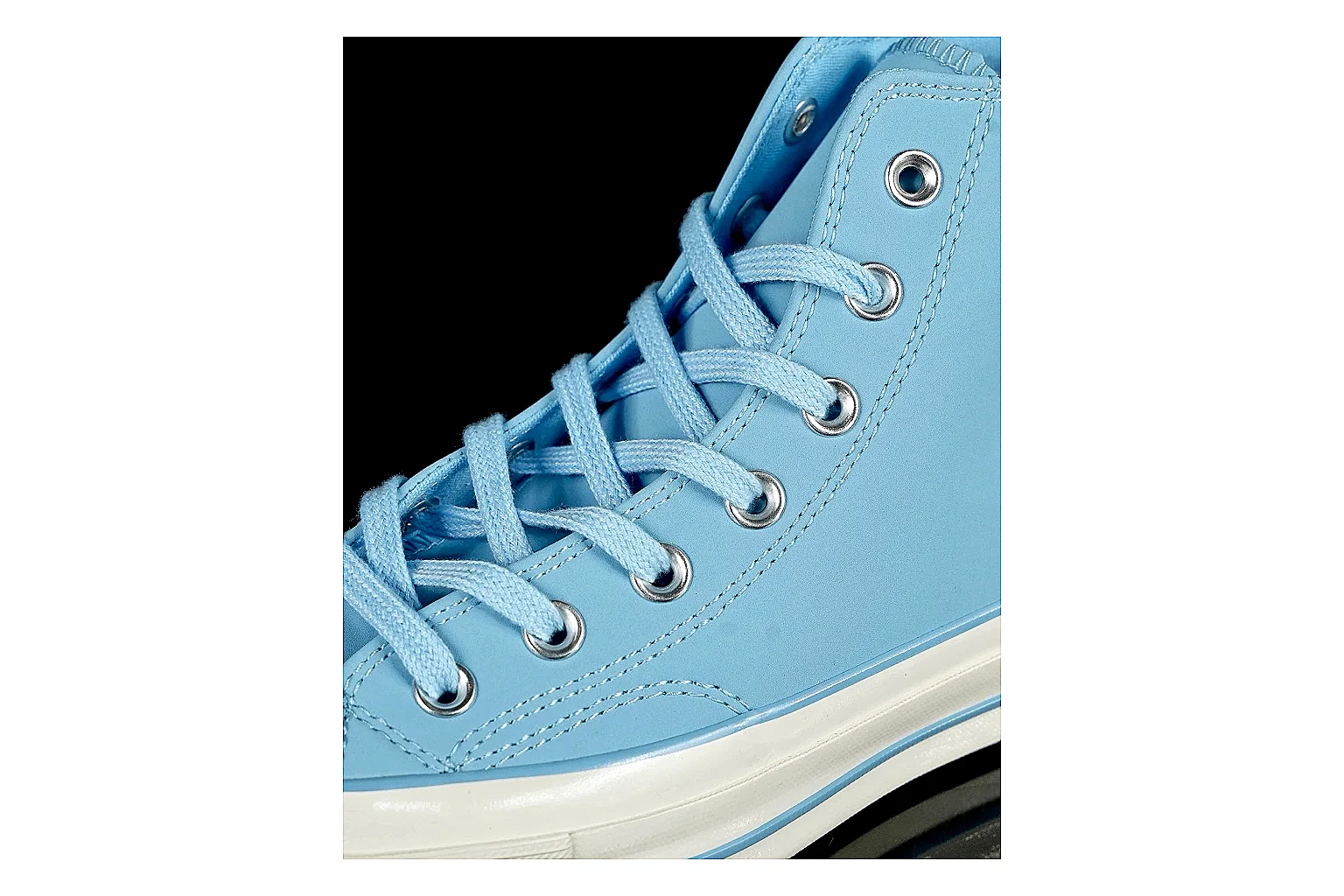 Converse Chuck 70 Light Blue High Top QC reference photo showing light blue canvas upper, silver eyelets, off-white rubber toe cap, and vintage high-top sole thumbnail 4
