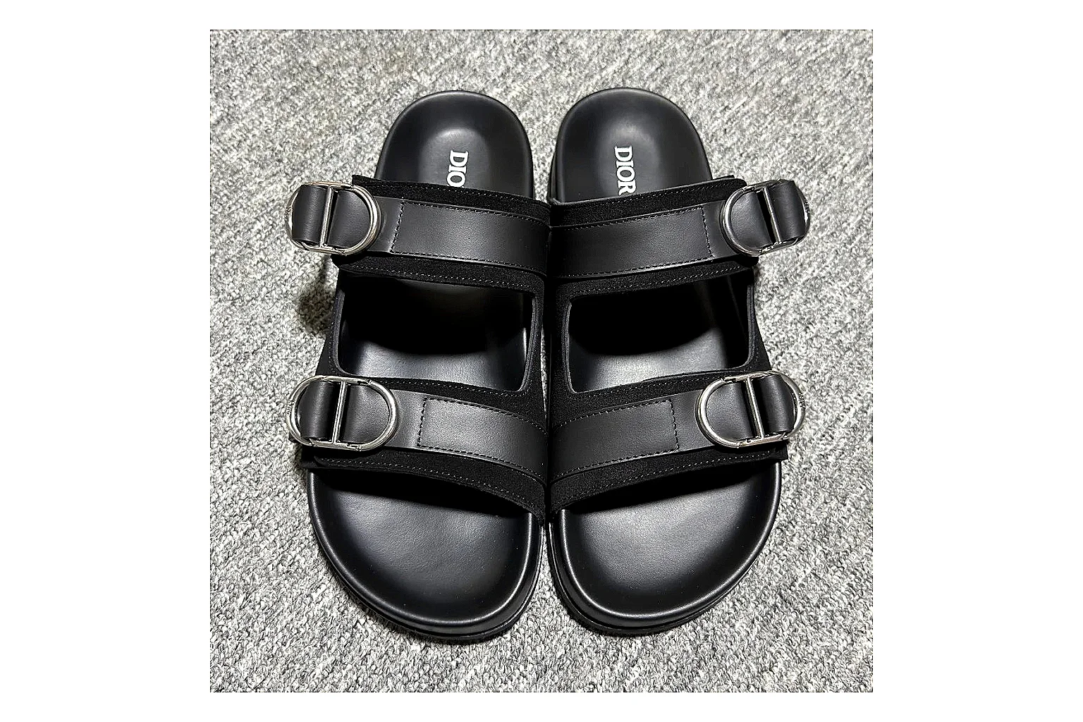 Dior Oblique Black Buckle Slide QC photo showing black oblique buckle slide with mixed upper and slide shape thumbnail 3