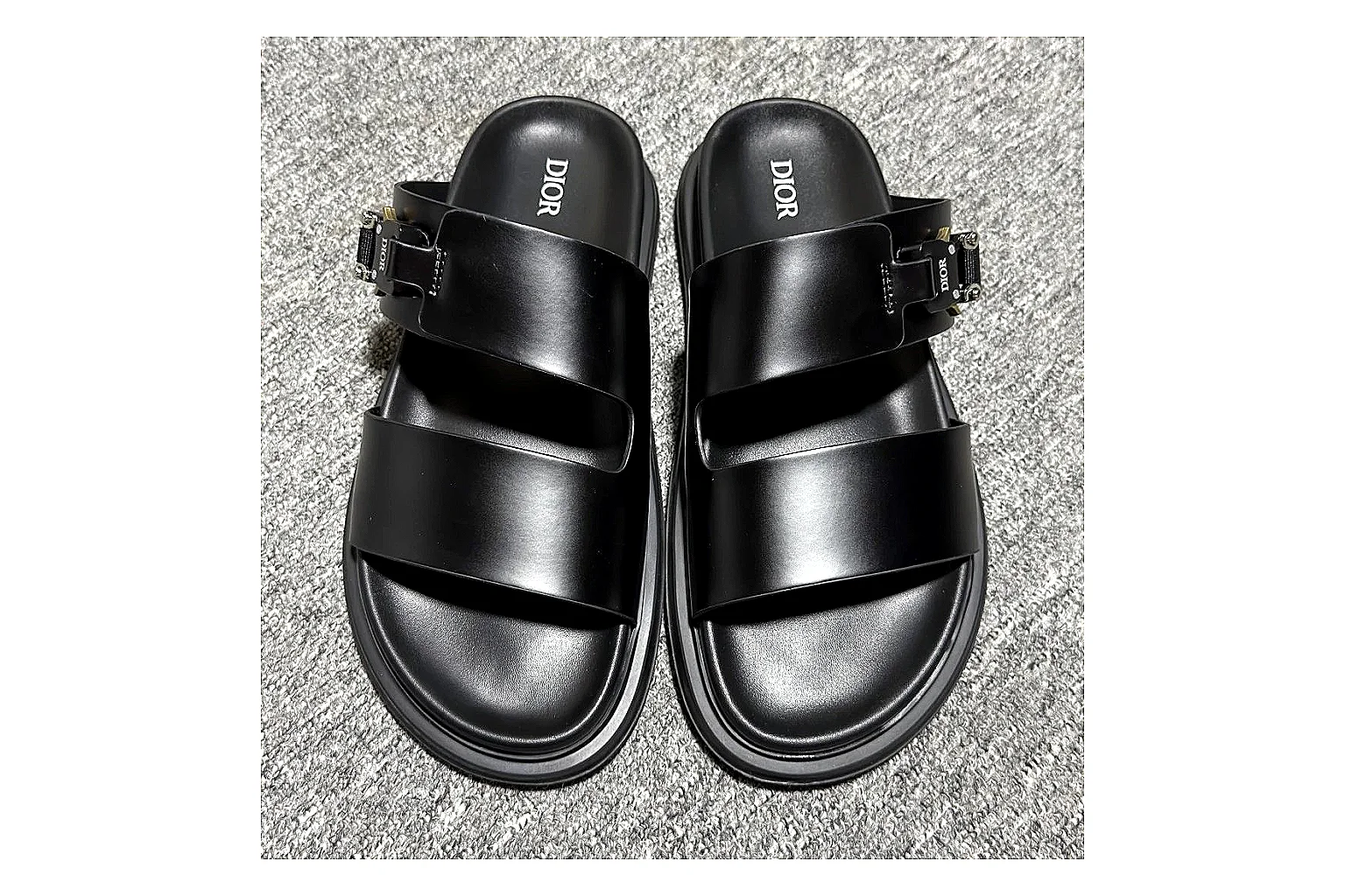 Dior Oblique Black Buckle Slide QC photo showing black oblique buckle slide with mixed upper and slide shape thumbnail 5