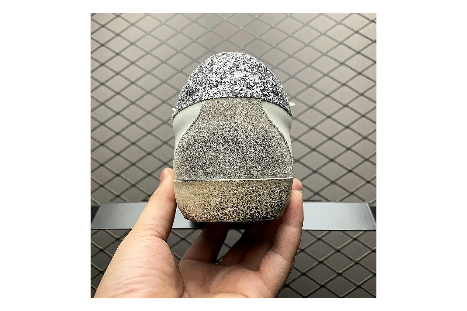 Golden Goose Super-Star White Silver QC photo showing white silver gold super-star distressed low-top with mixed upper and low top shape thumbnail 6
